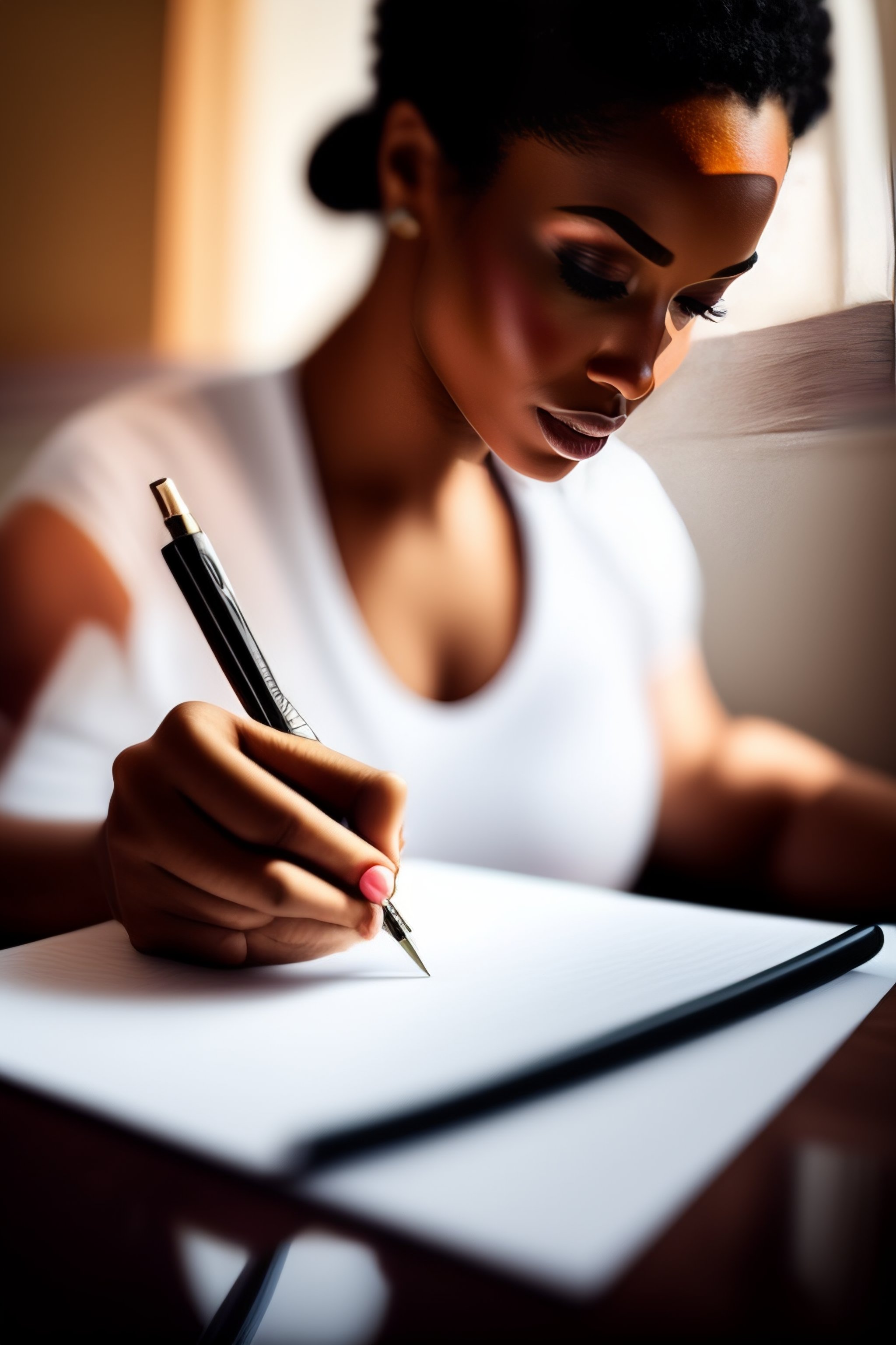 Lexica - A beautiful fitness woman writing her resolutions on a piece ...