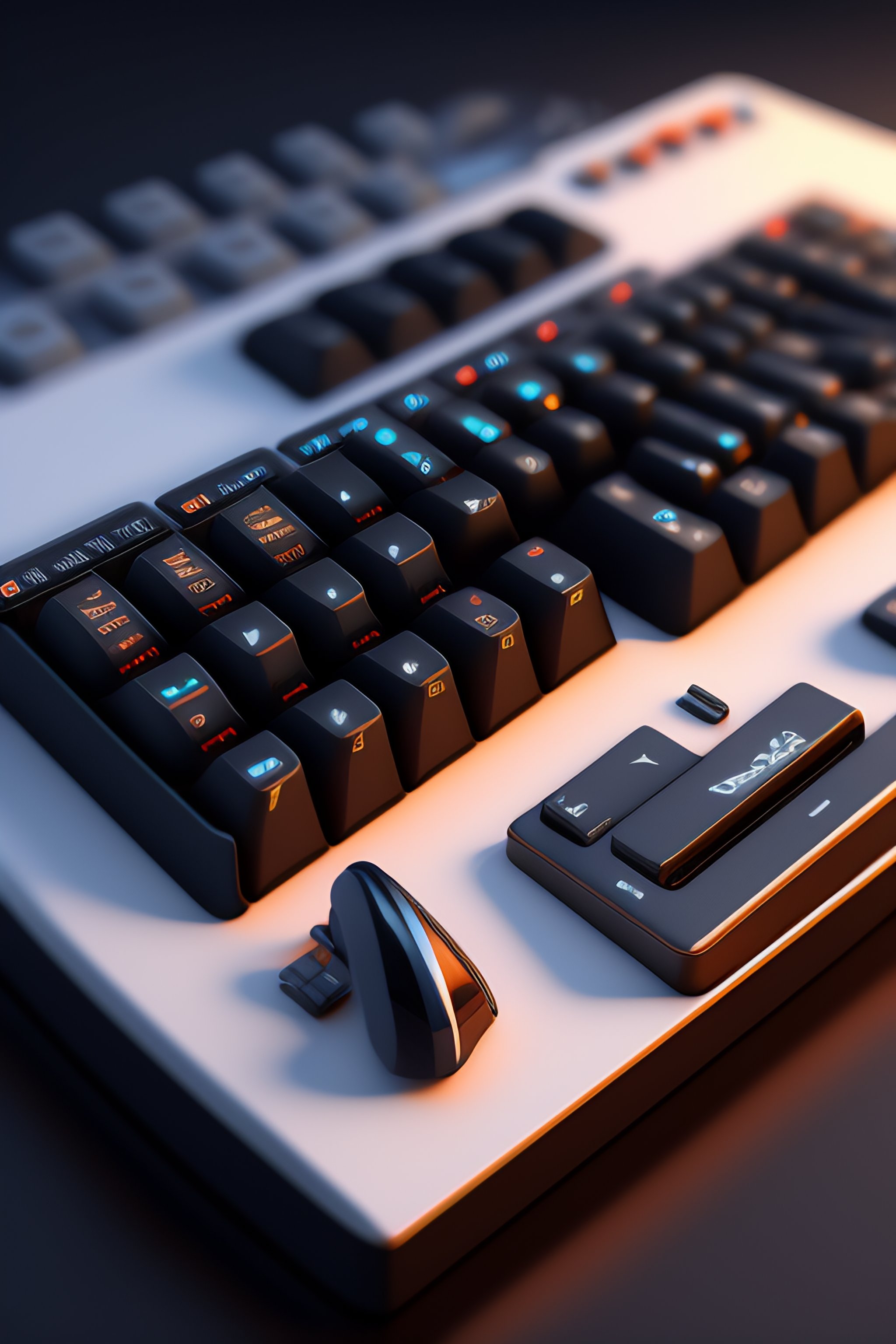 Lexica Lefthanded synthesizer, only keyboard, 3d isometric rendering