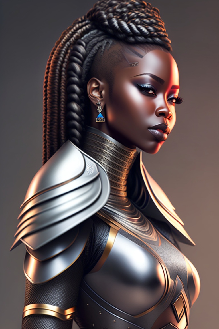 Lexica - Black woman, silver armor, braided hair