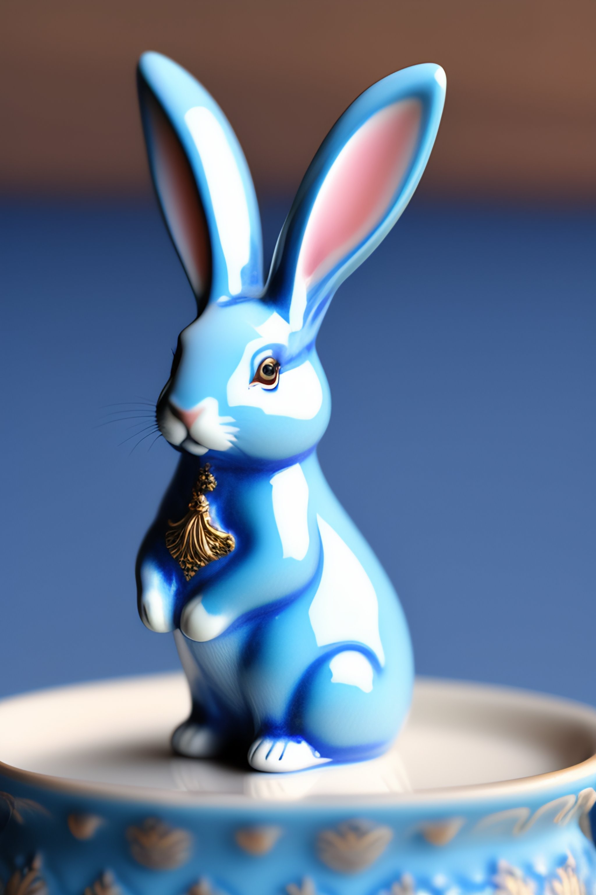 Lexica - A porcelain rabbit figurine with blue painted details