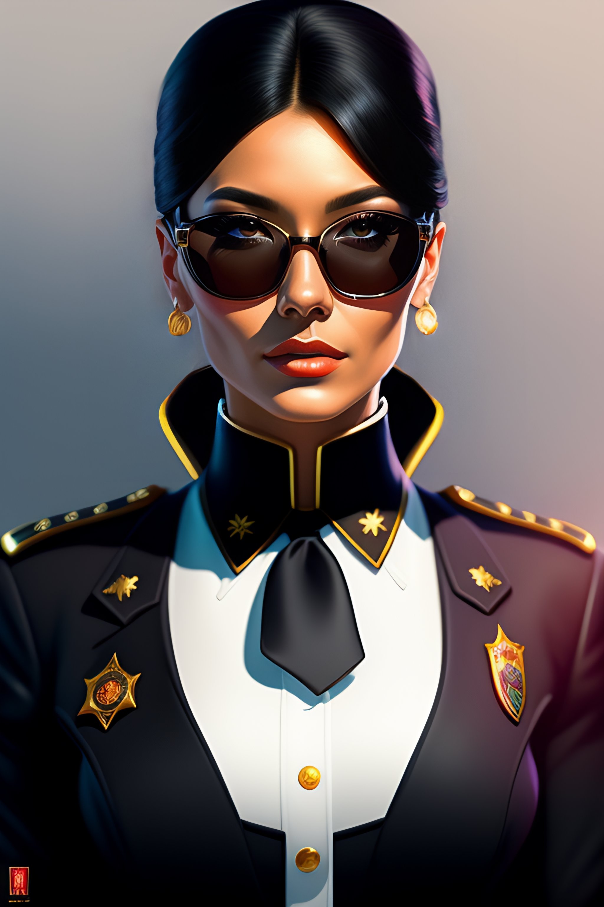 Lexica - Portrait of old policewoman, full body, with sunglasses, black ...