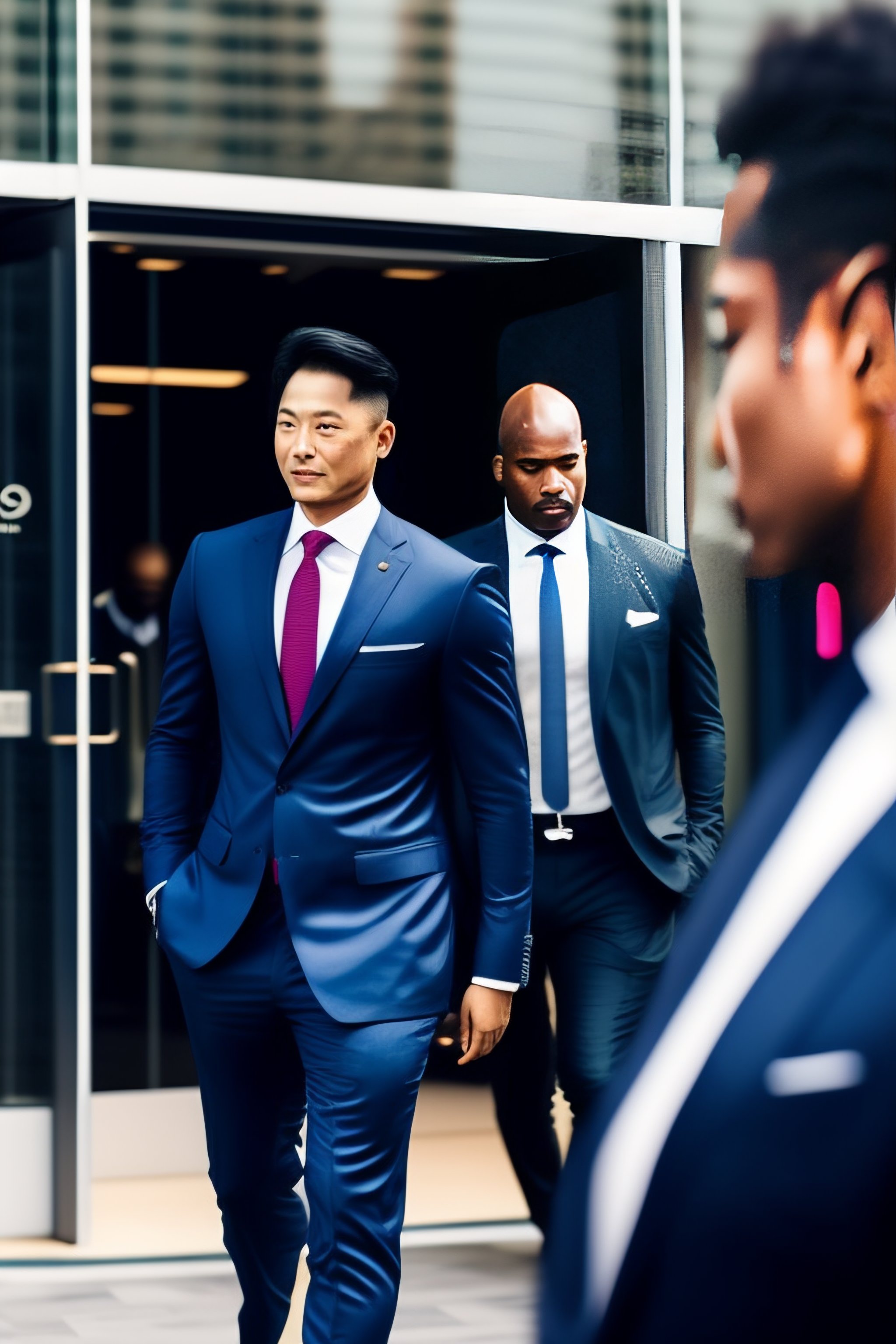 Lexica - A CEO stepping out of his car into his company's building with ...