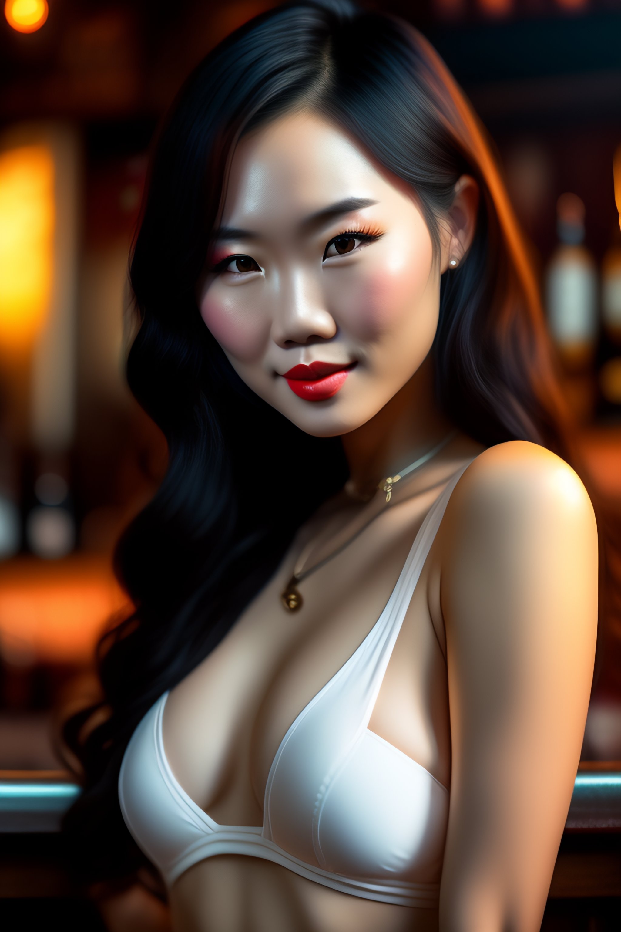 Lexica - Cute girl, sexy, full body, Asian, Evelyn Lin, in a pub, 4k, fine  details, intricate, Cluttered