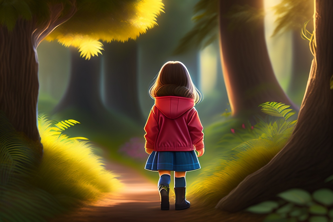 Lexica A curious young girl named Lily wandering through a lush