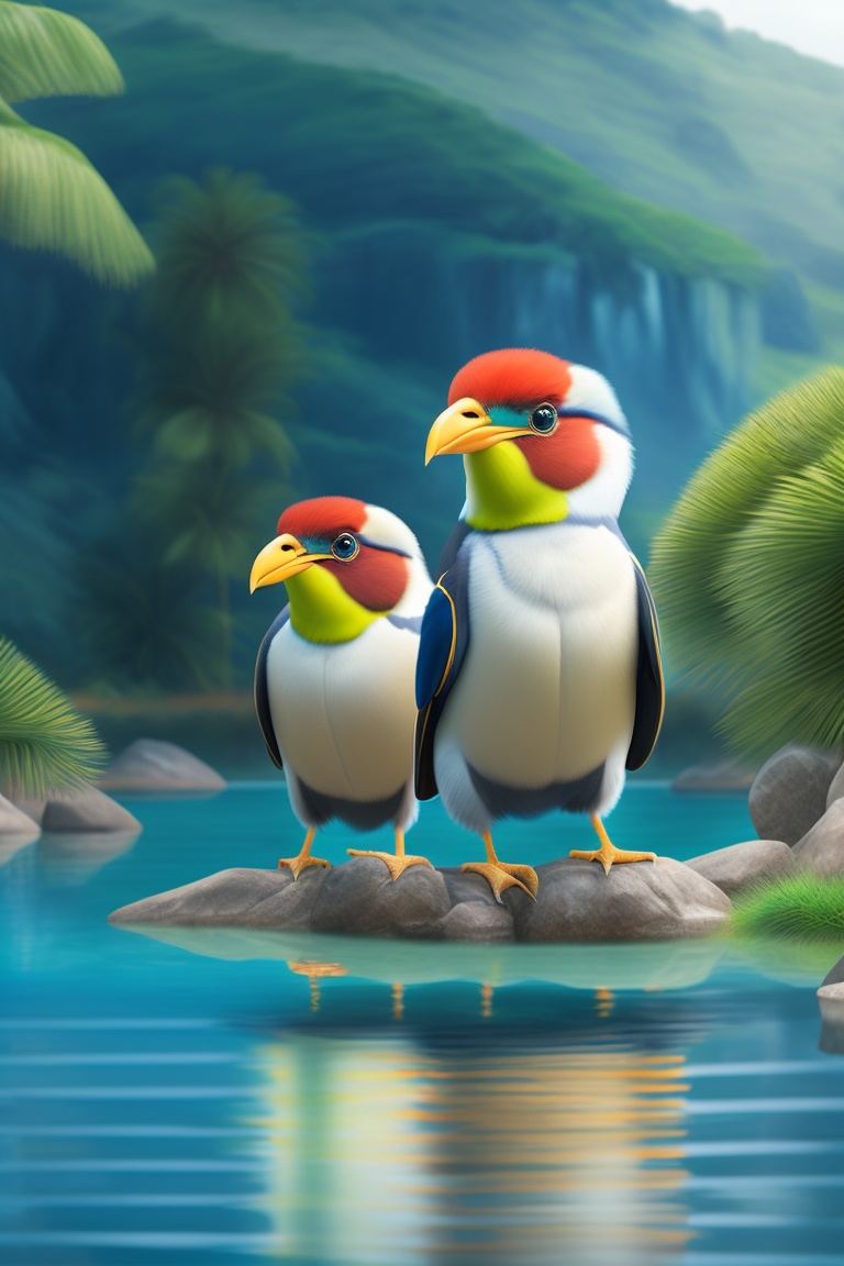 Lexica - Description: Raju and Manohar standing near a shimmering blue ...