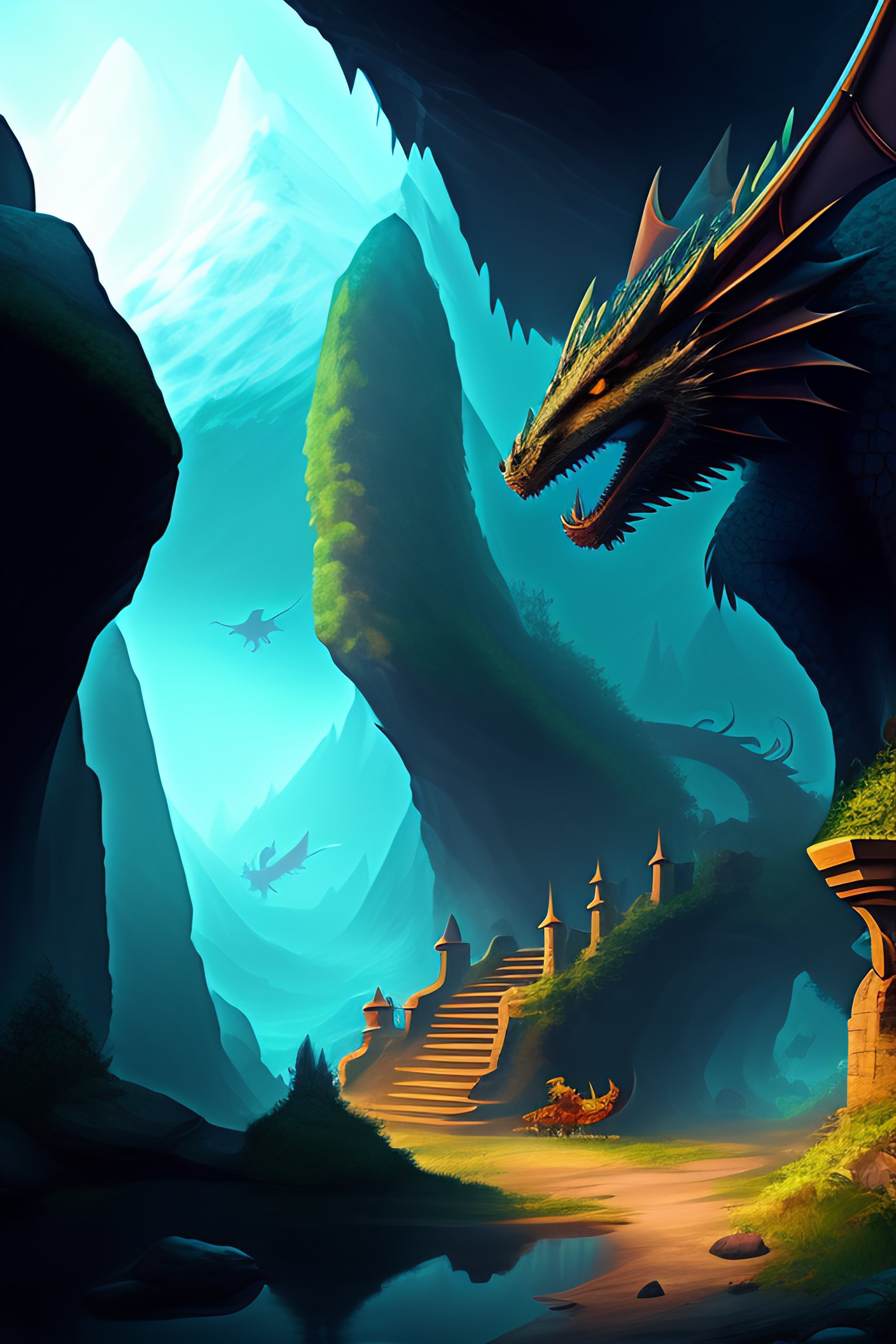 Lexica - A dragon hoarding treasures in a dark, underground cave, with ...