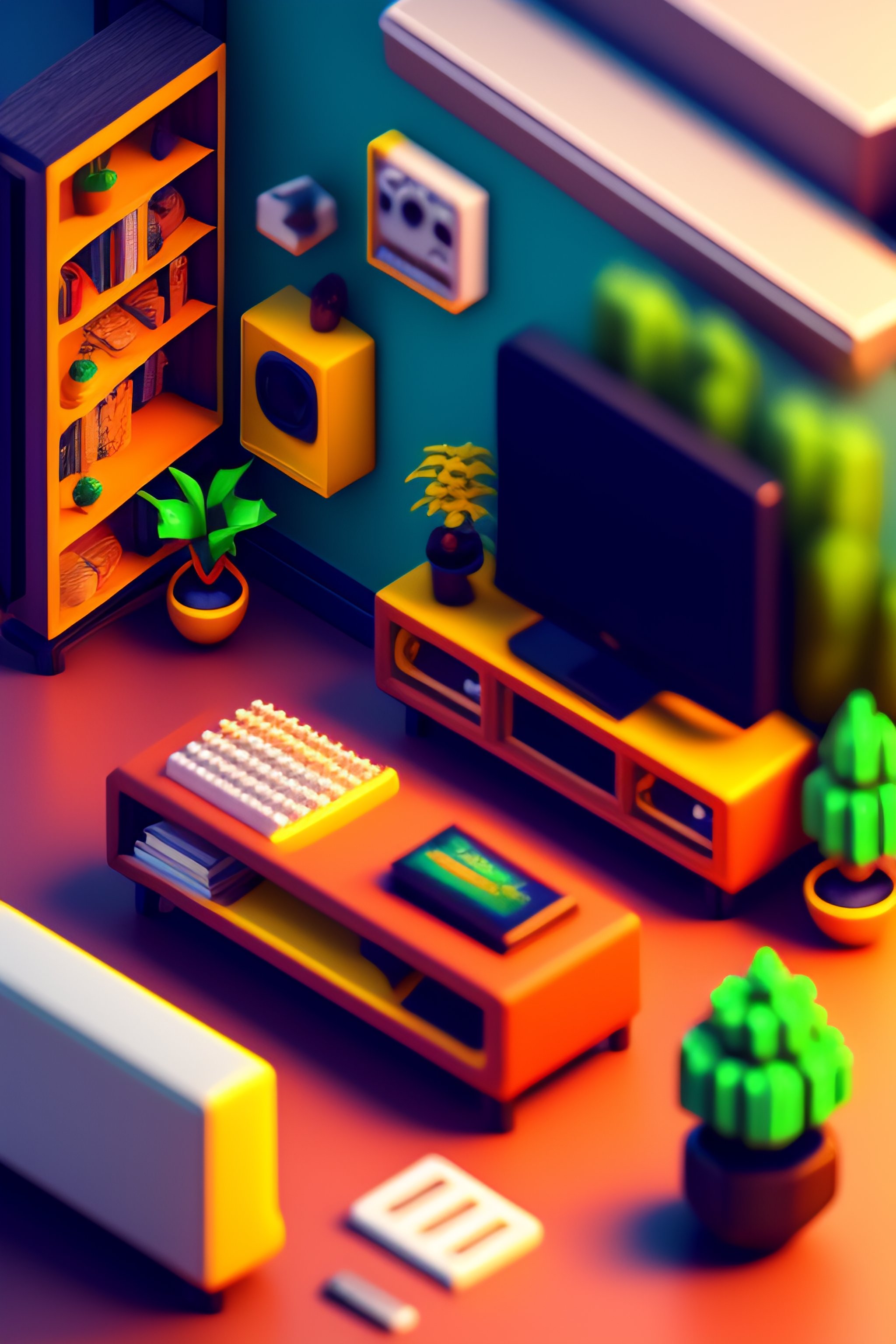 Lexica - Detailed isometric living room, pixel art, unreal engine voxel ...