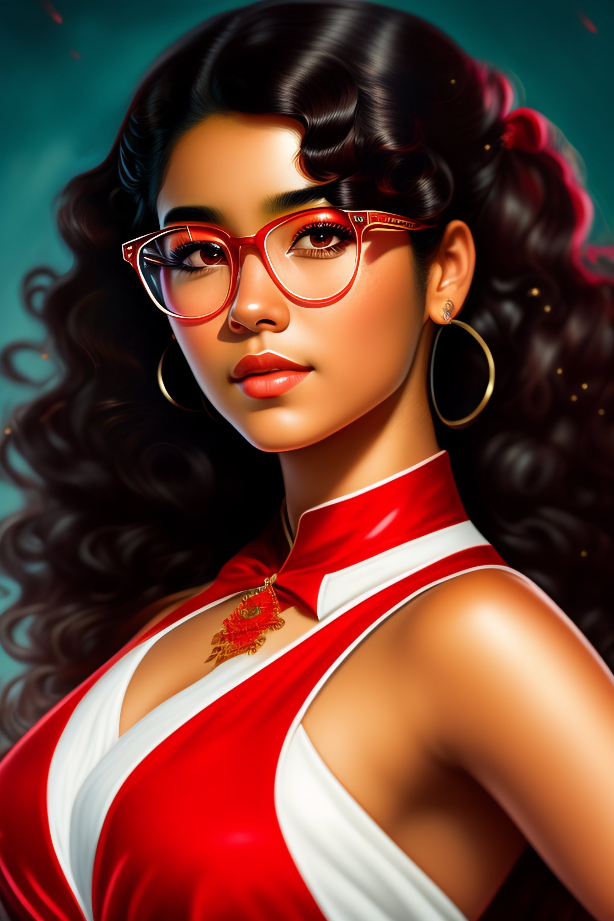 Illustration of a dark-skinned anime girl with glasses and curly hair