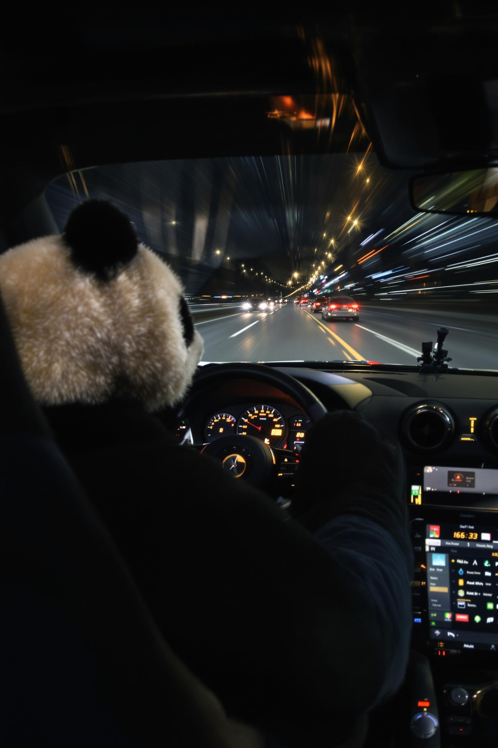 Lexica - Footage of a panda driving a sports car erratically on a ...
