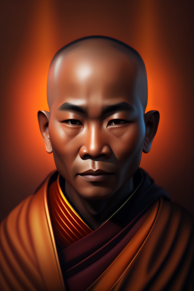 Lexica - Old,3d dark colour ful ,Buddhist monk ,front close veiw