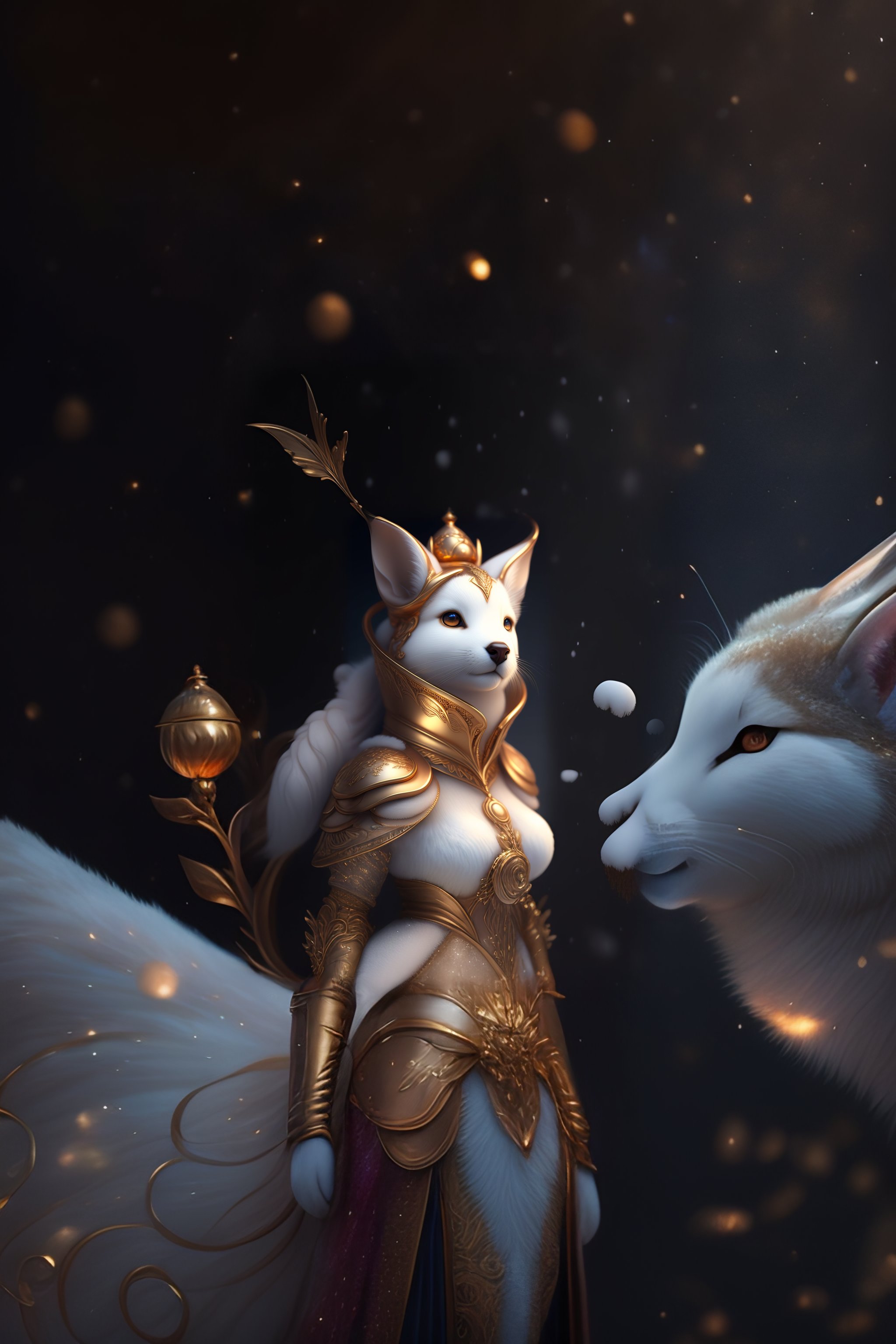Lexica - Cute and adorable cartoon snow rabbit wearing copper and gold ...