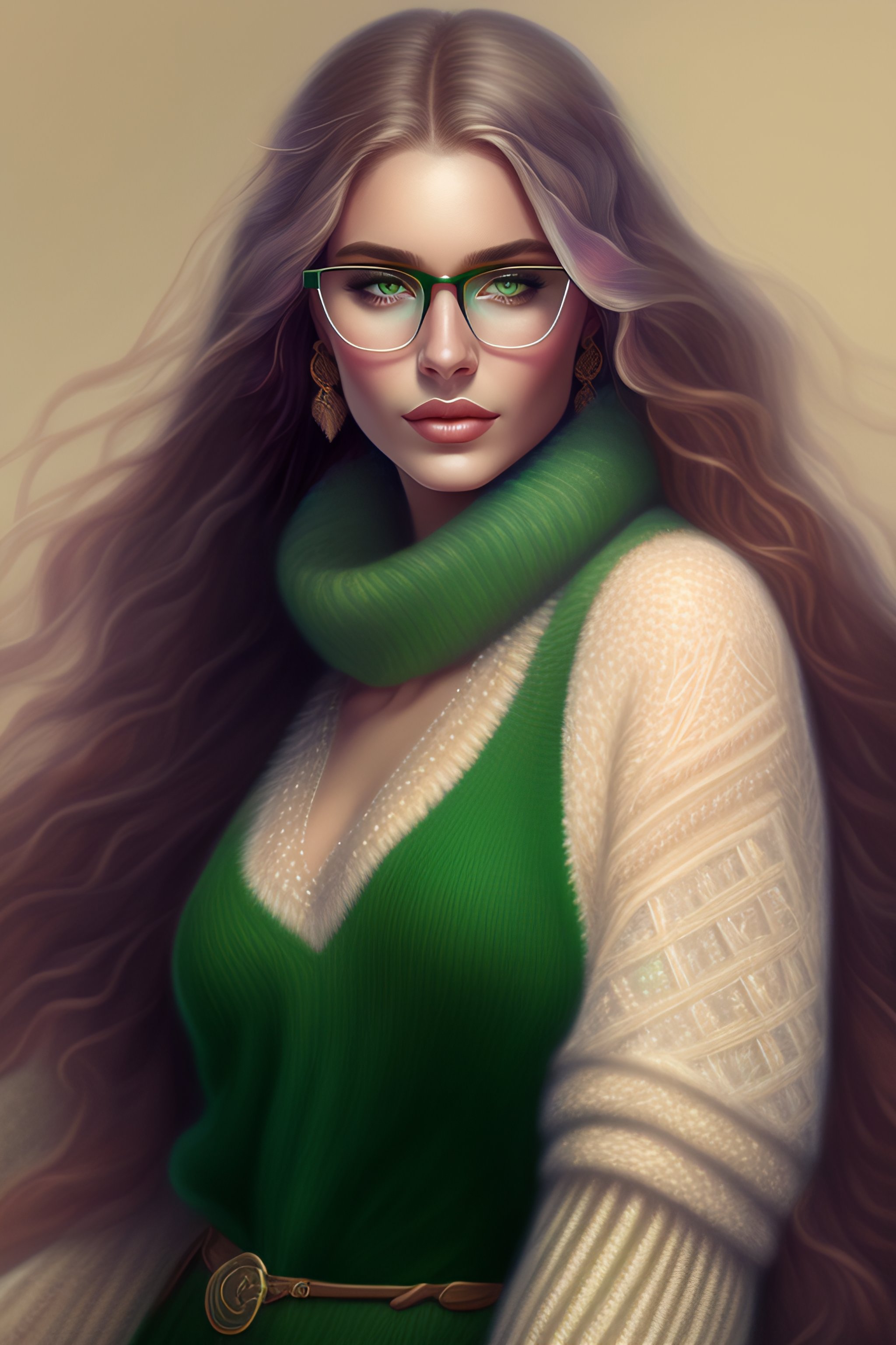 Lexica - Highly detailed illustration of beautiful plump woman, long silver  haired artist with green eyes, freckles, pale skin wearing sweater and ...