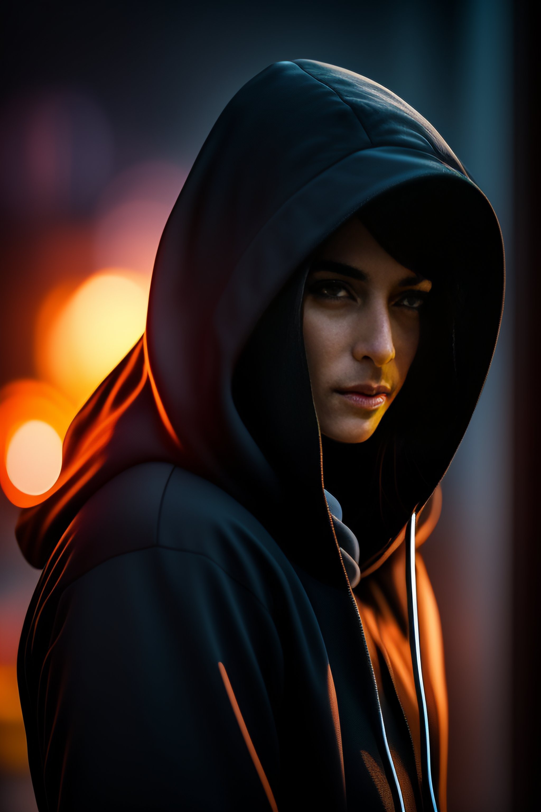 Lexica - Photograph of hacker with balck hoody, dark with ambiat light ...