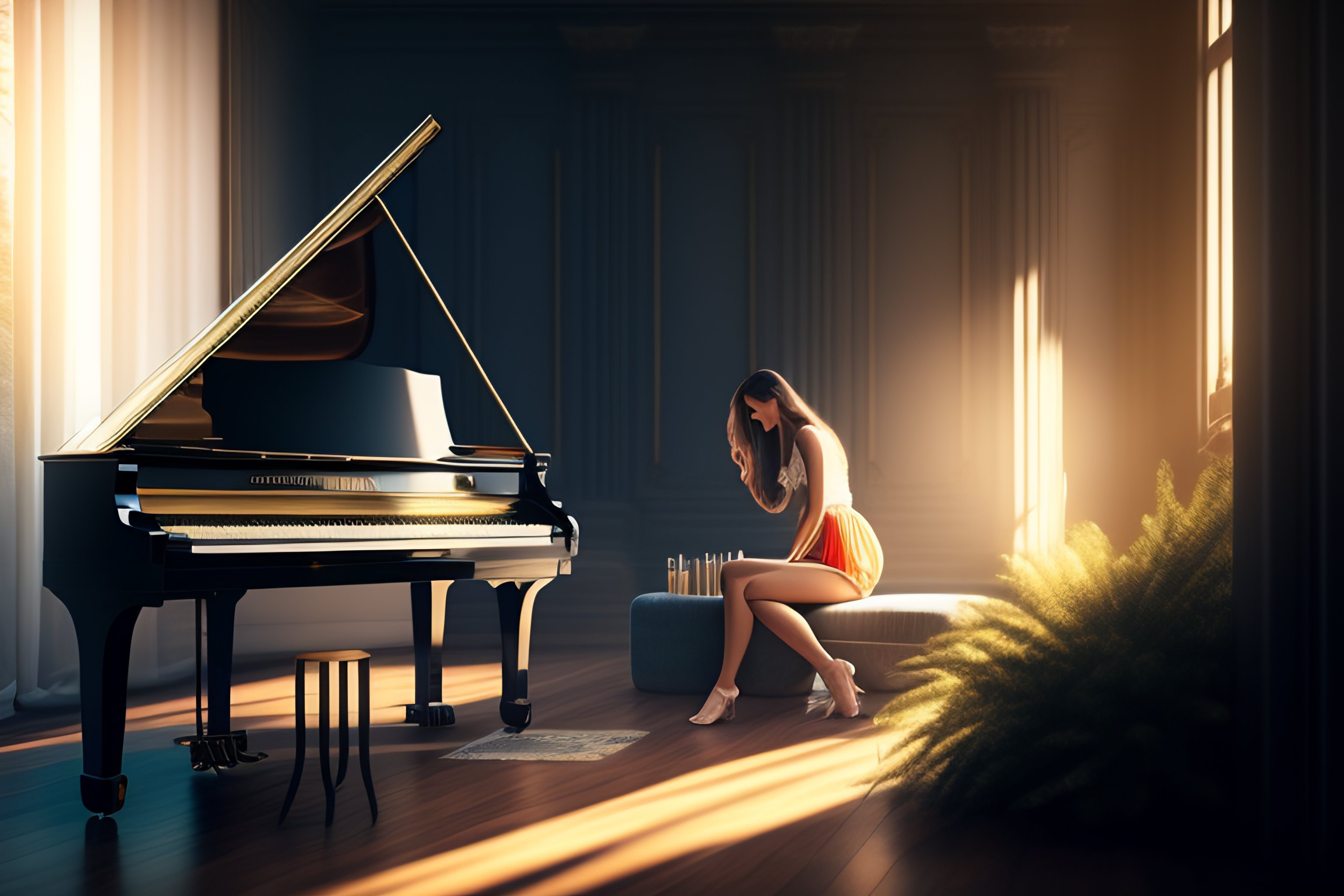 Lexica The Most Beautiful Elegant Woman Playing Piano Wearing Jeans