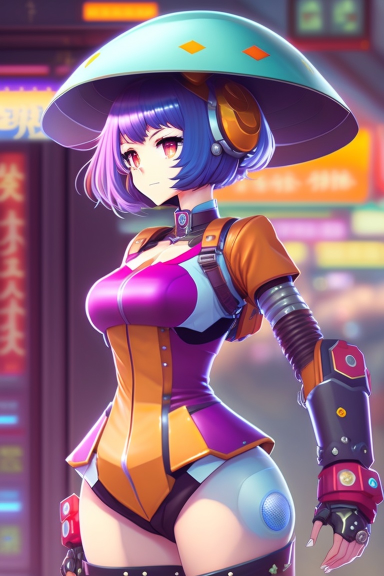 Lexica - 90s anime cyberpunk Japanese mushroom robot woman, full body pose,  Toriyama, Miyazaki