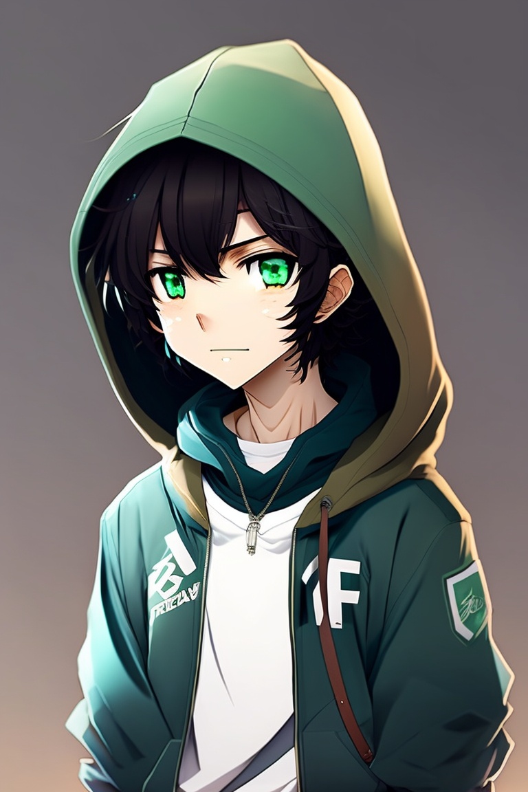 Lexica - A anime brown boy with green eyes and a bone mouth, wearing a ...
