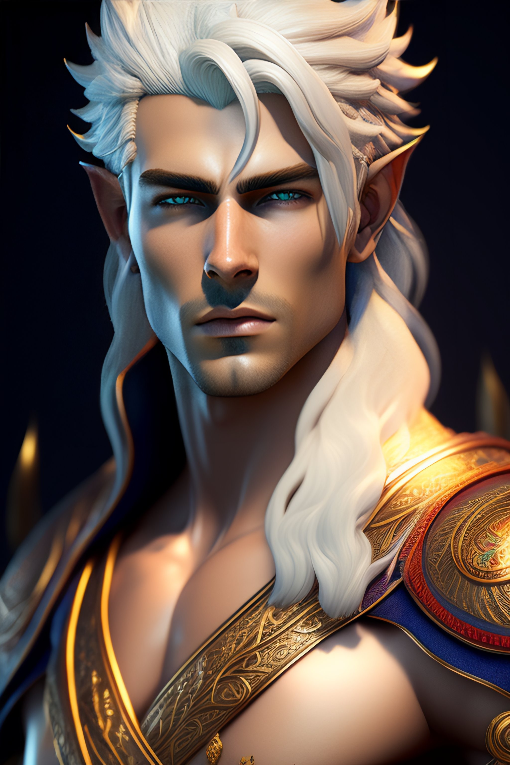 Lexica - A portrait of a handsome elven prince, white fringy hair, backlit,  incredible lighting, strong rim light, subsurface scattering, realistic a..., image size:2048x3072