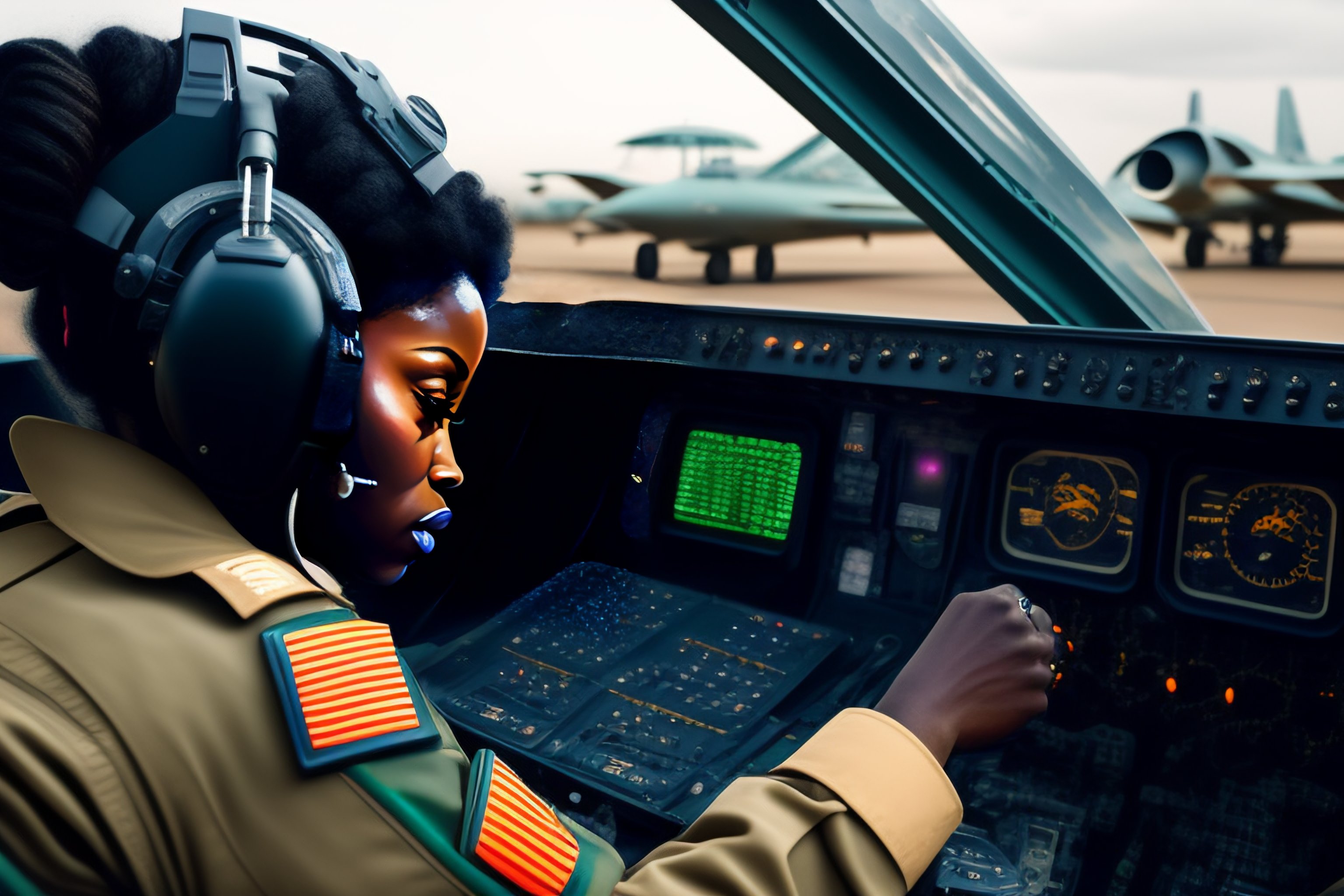 Lexica - Cyborg pilot Nigerian Airforce women, interior cockpit ...