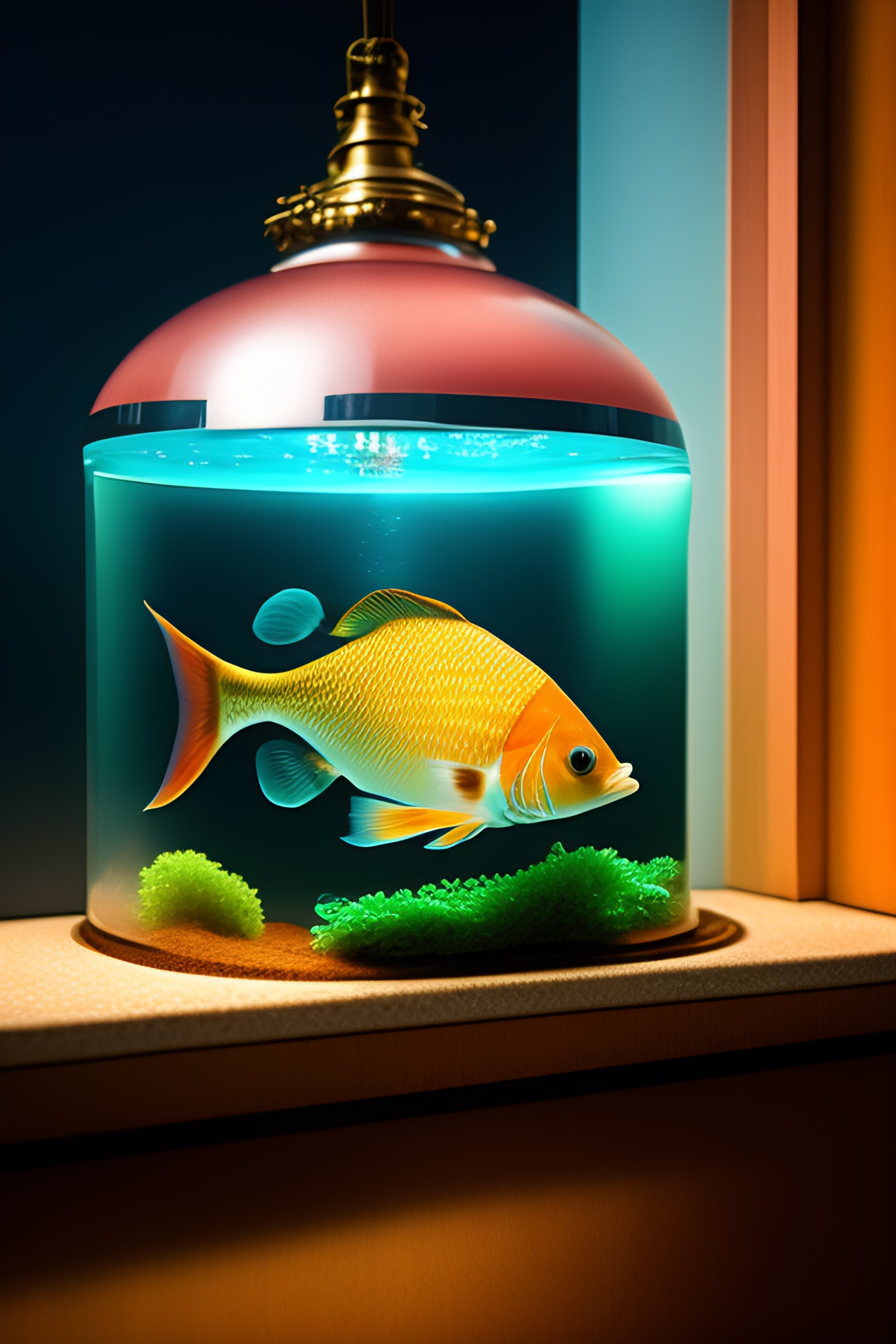 Lexica - Fish talkilng whith a telephone on a fishtank