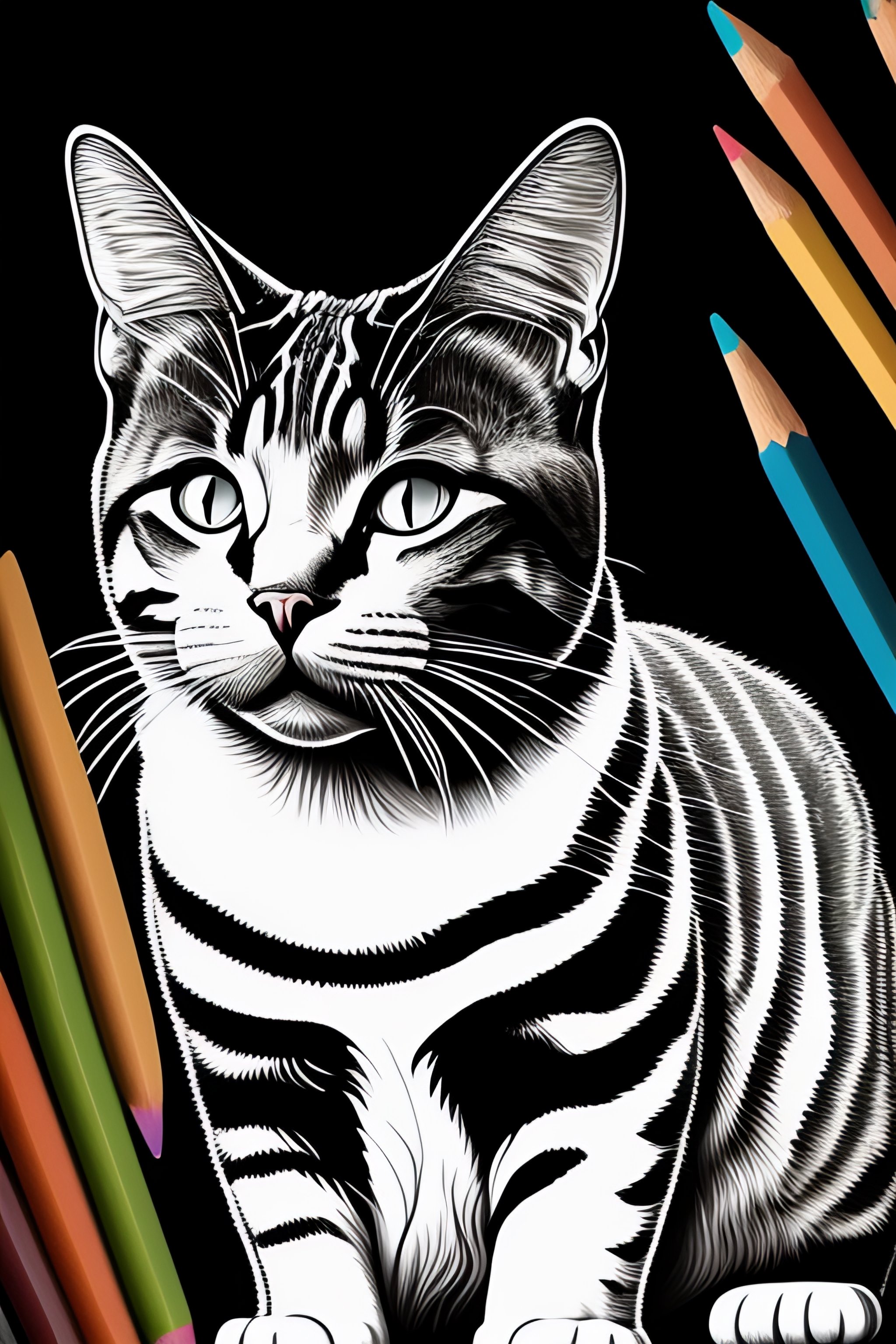 Lexica - Cat style coloring book for kids , outline art, drawing, sketch,  b&w, not overcrowded