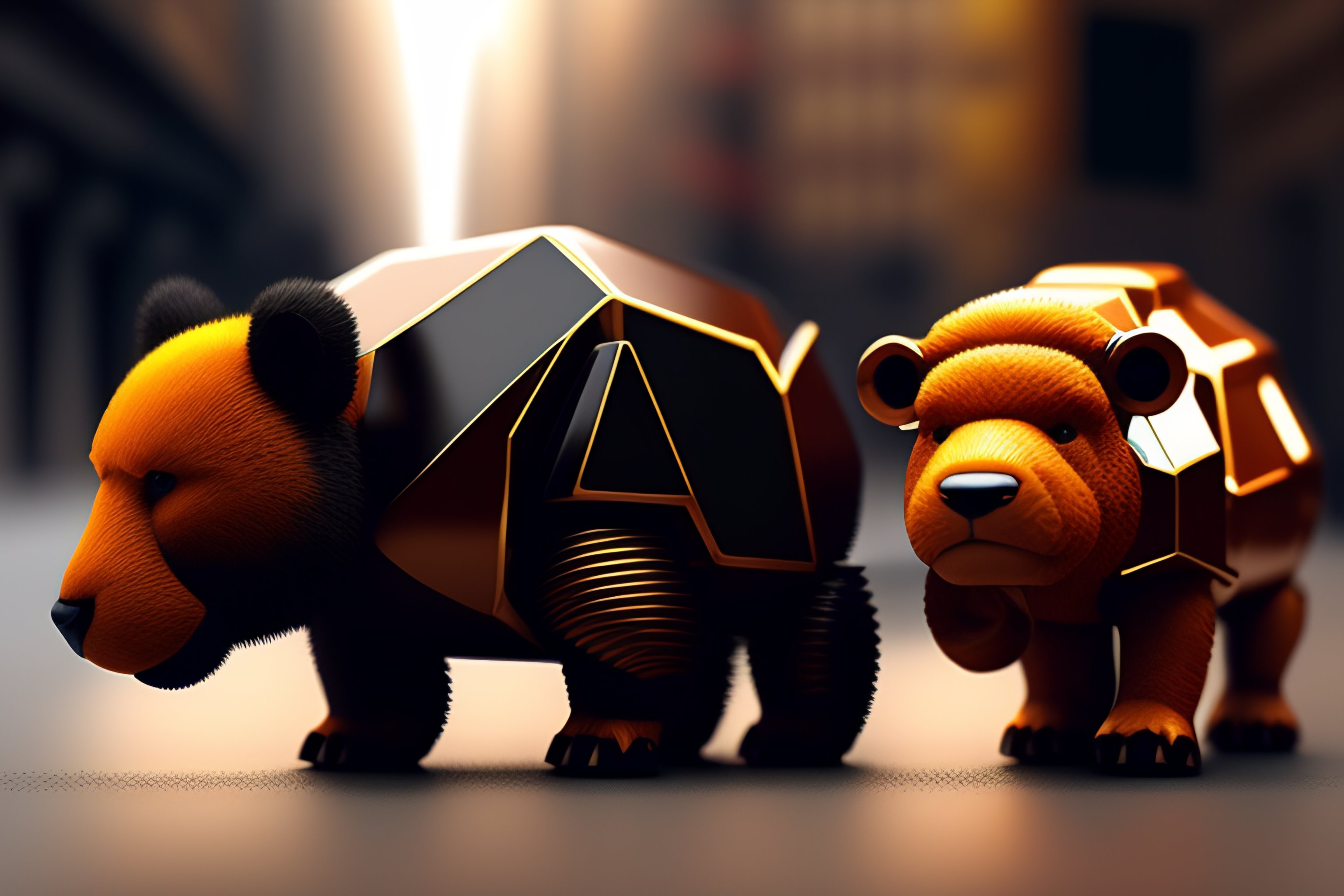 Lexica - Oso y toro Wall Street luchando, robots, futuro