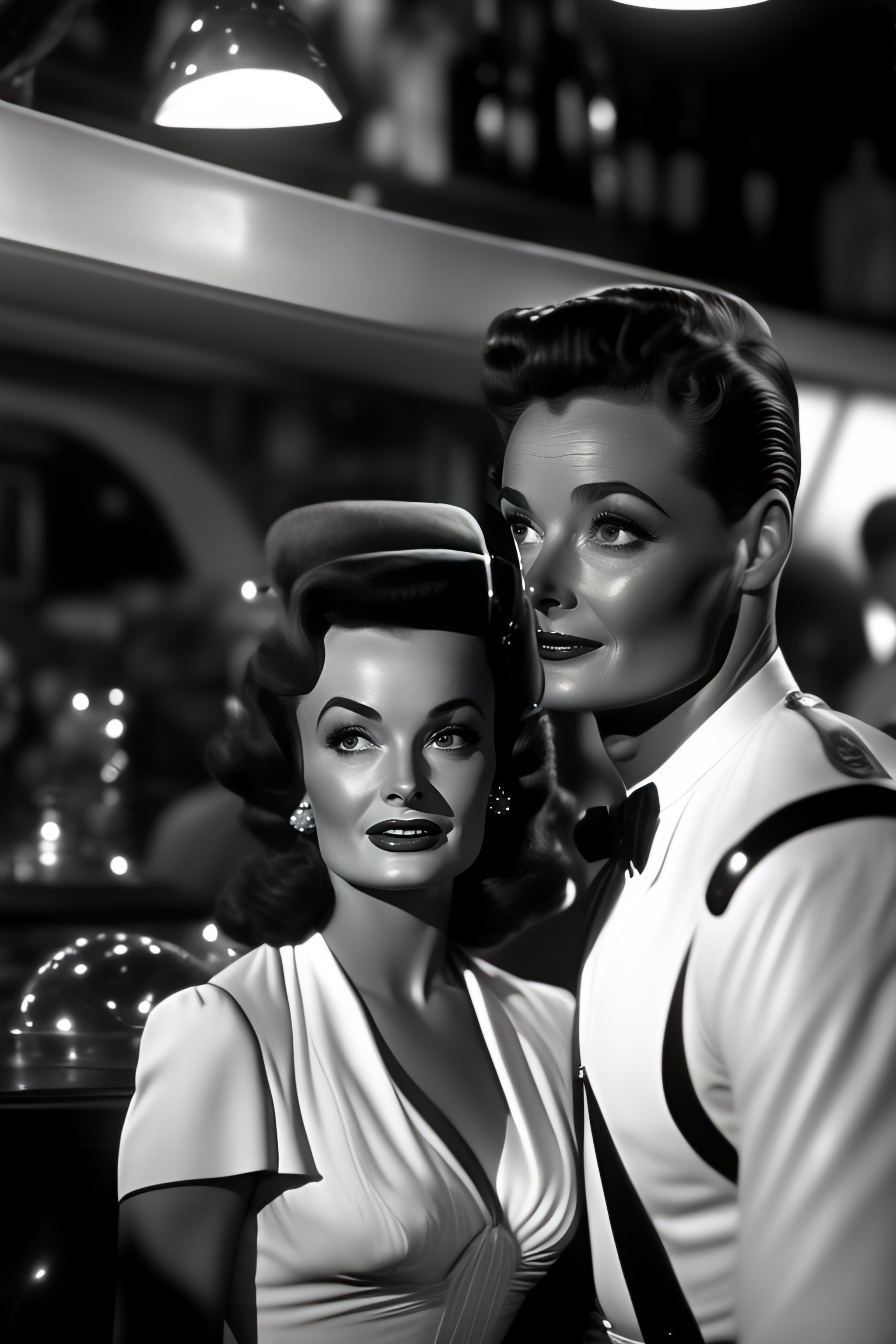 Lexica - An alien looks lovingly at Donna Reed in a 1950s café, black ...
