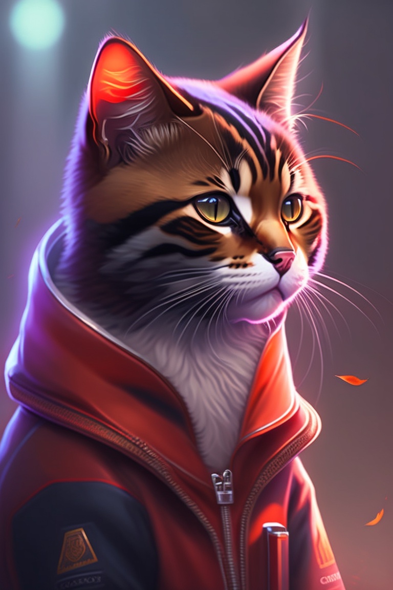 Lexica - Cats , A real sporty kitten in tracksuits, artstation, dark