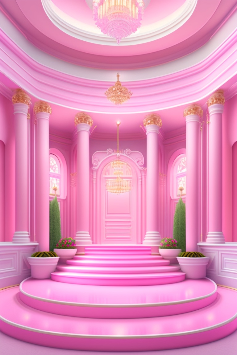 Lexica - Inside, indoor, Interior of light pink barbie dreamhouse mansion  ,bright, high resolution, in frame, full profile ,full frame, hd, 4k, high