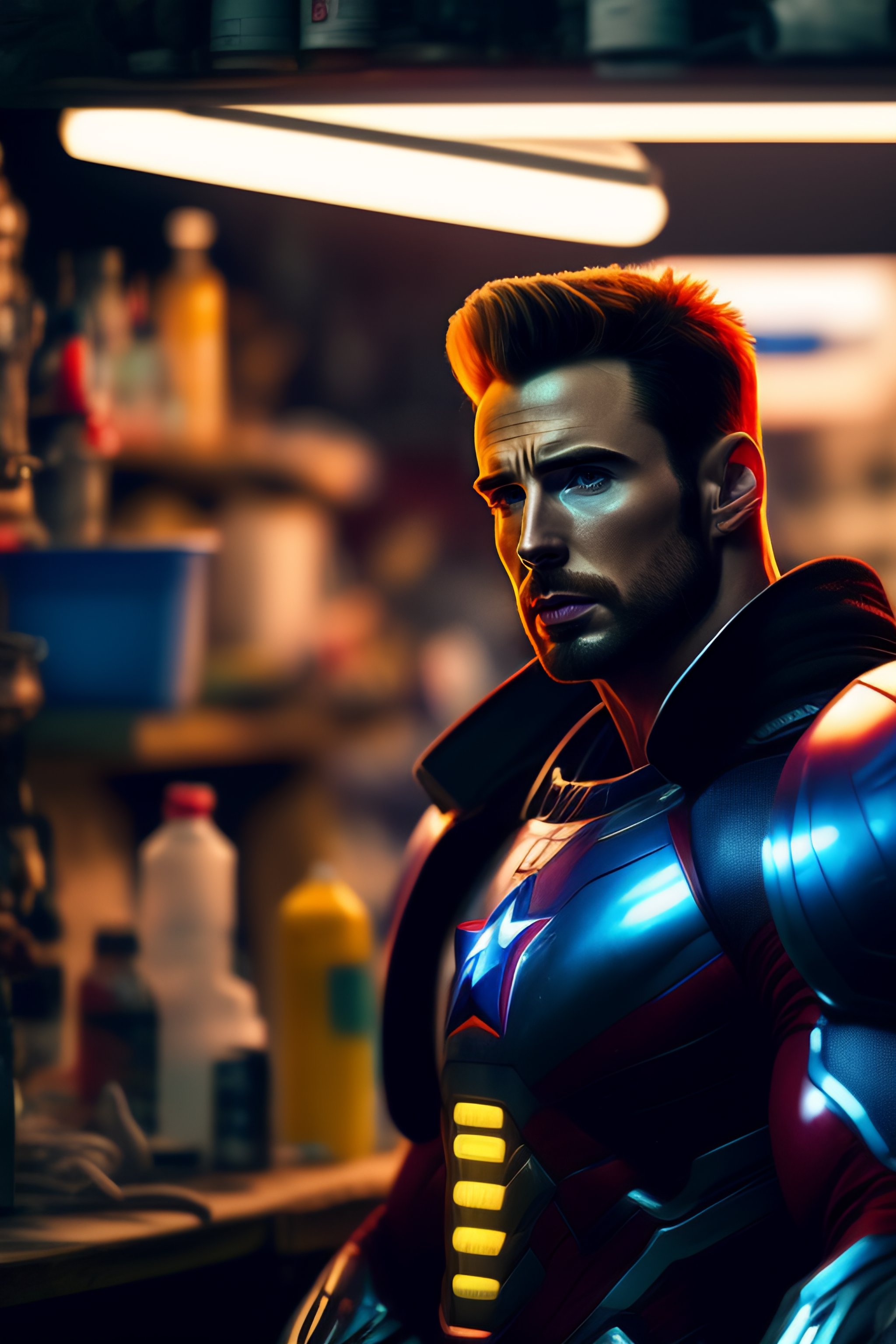 Lexica - Wide angle Environmental shot of chris evans as Cyborg in a ...
