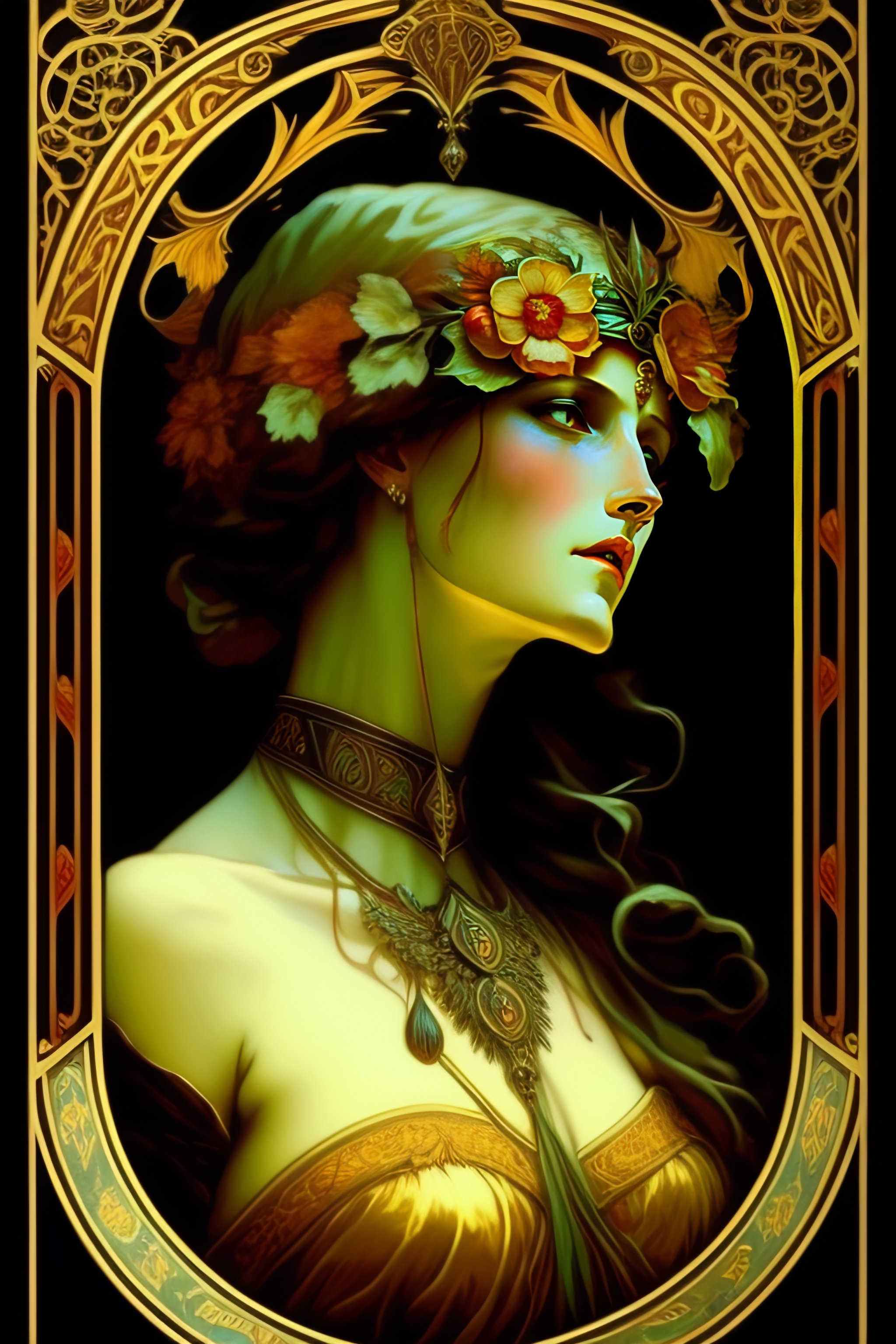 Lexica - Alphonse mucha job litography horror skull sharp teeth