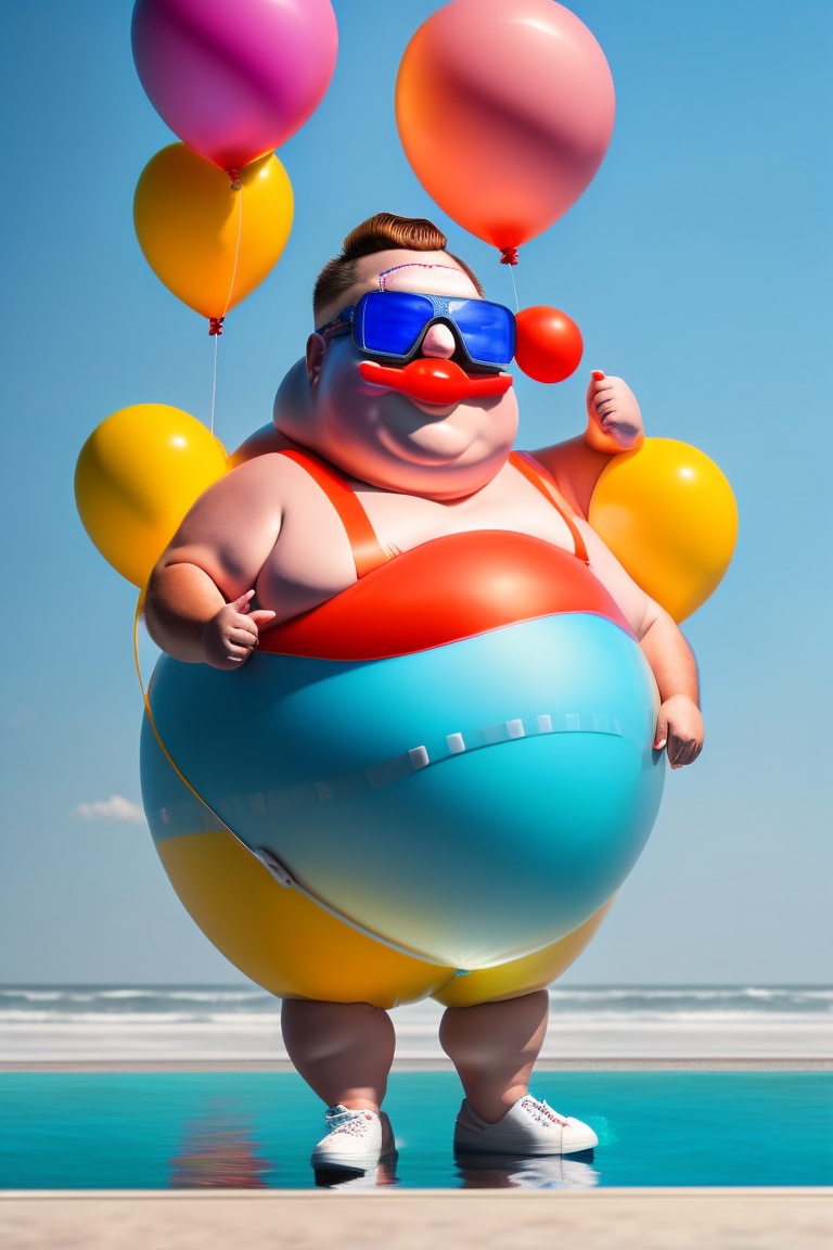 Lexica - A fat clown with diving goggles chilling in a pool, holding ...