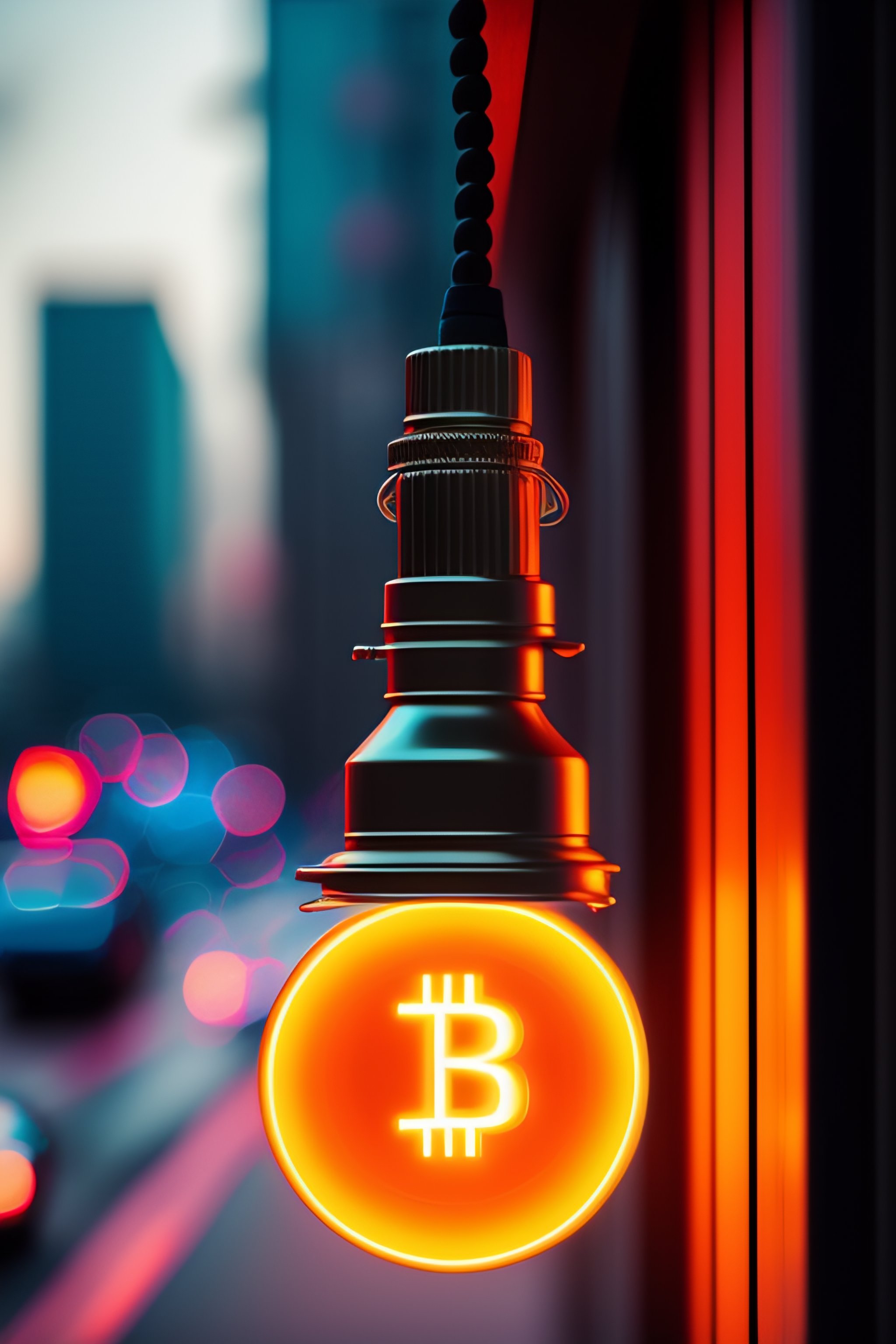 Lexica - NEON BITCOIN LIGHT OUTSIDE. HIPSTER VIBE
