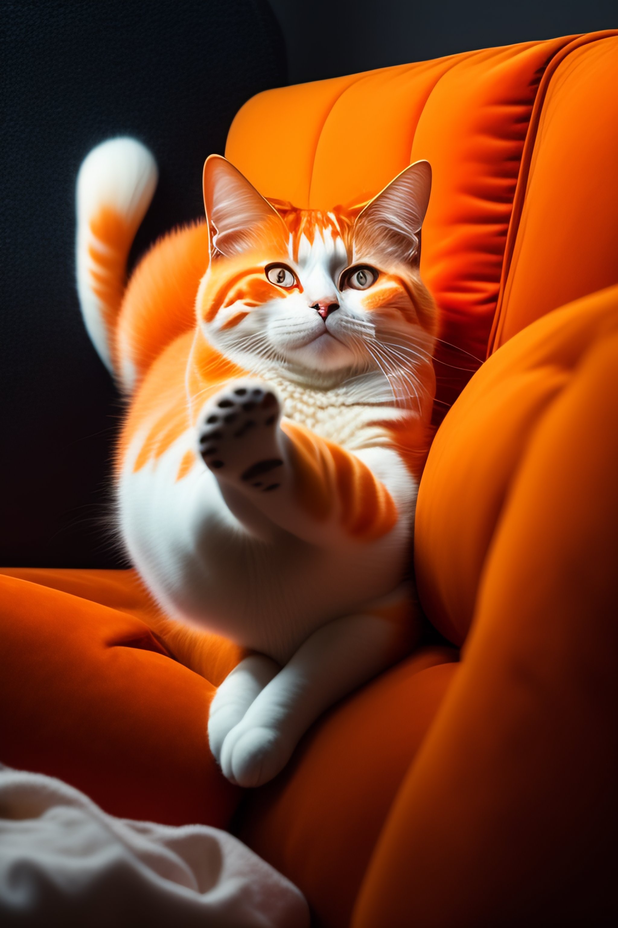 Lexica - Portrait of a orange and white cat sleeping on a couch flying ...