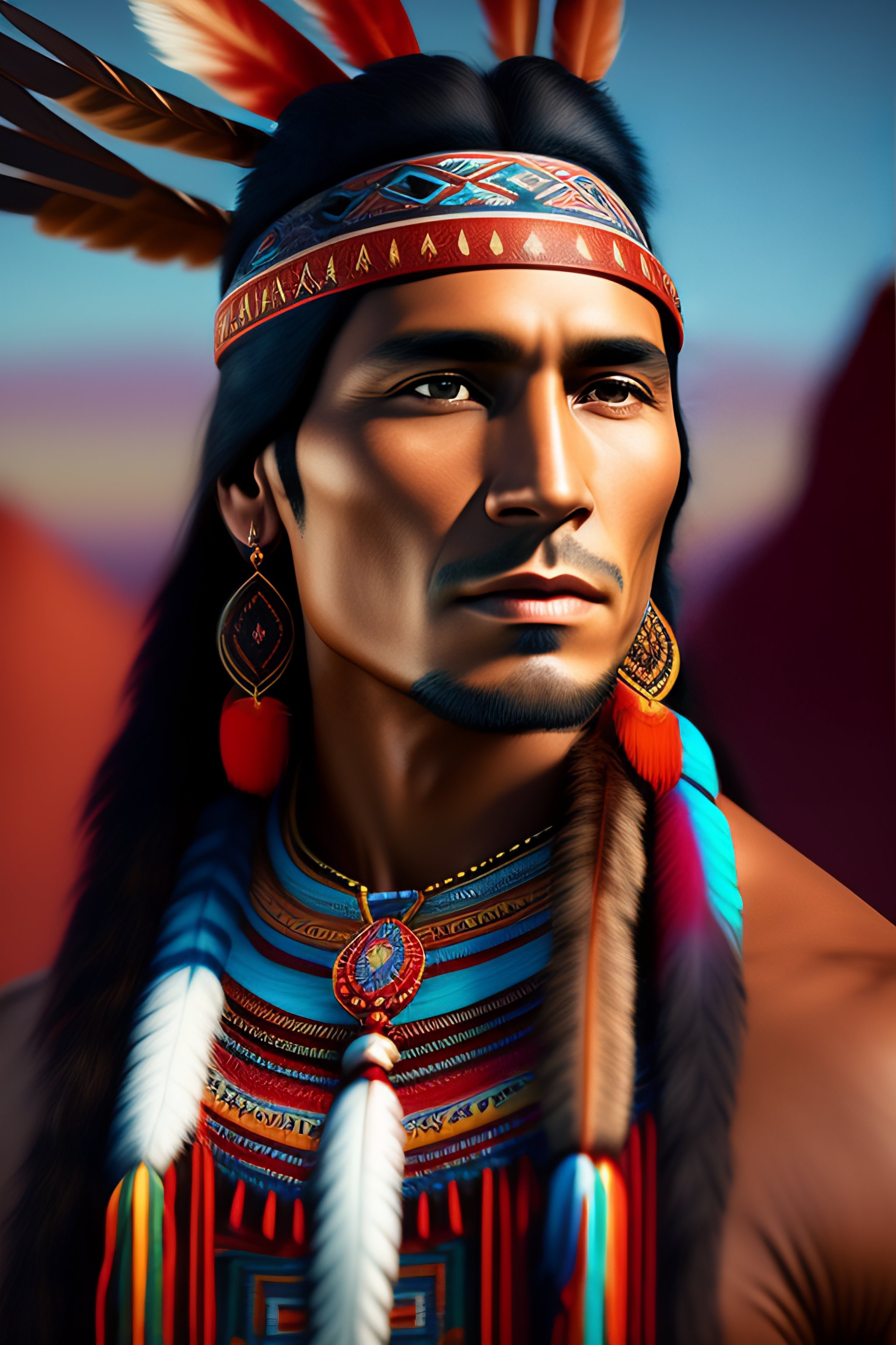 Lexica - Native american 20-40 year old man portrait in 3d digital art ...