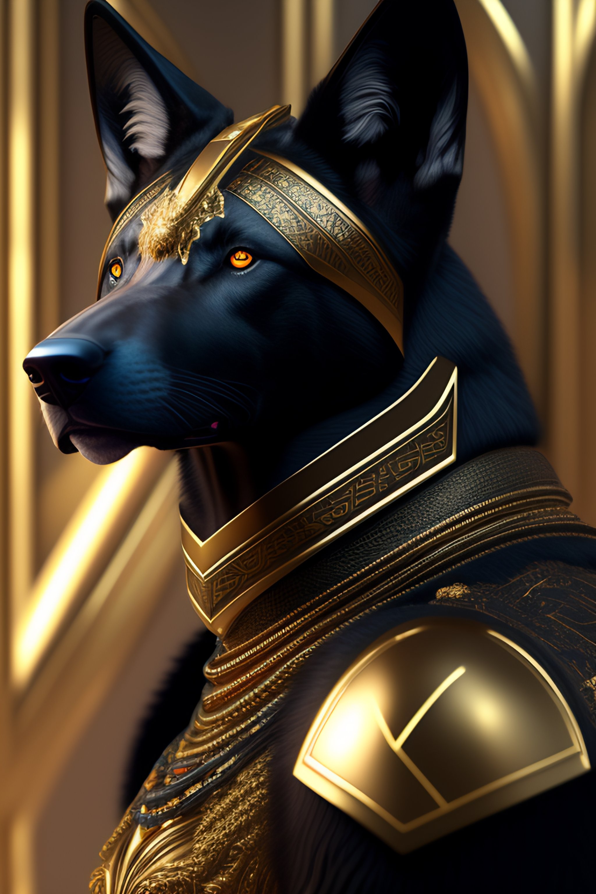 Lexica - Portrait of a cybernetic A black pharaonic wolf inlaid with ...