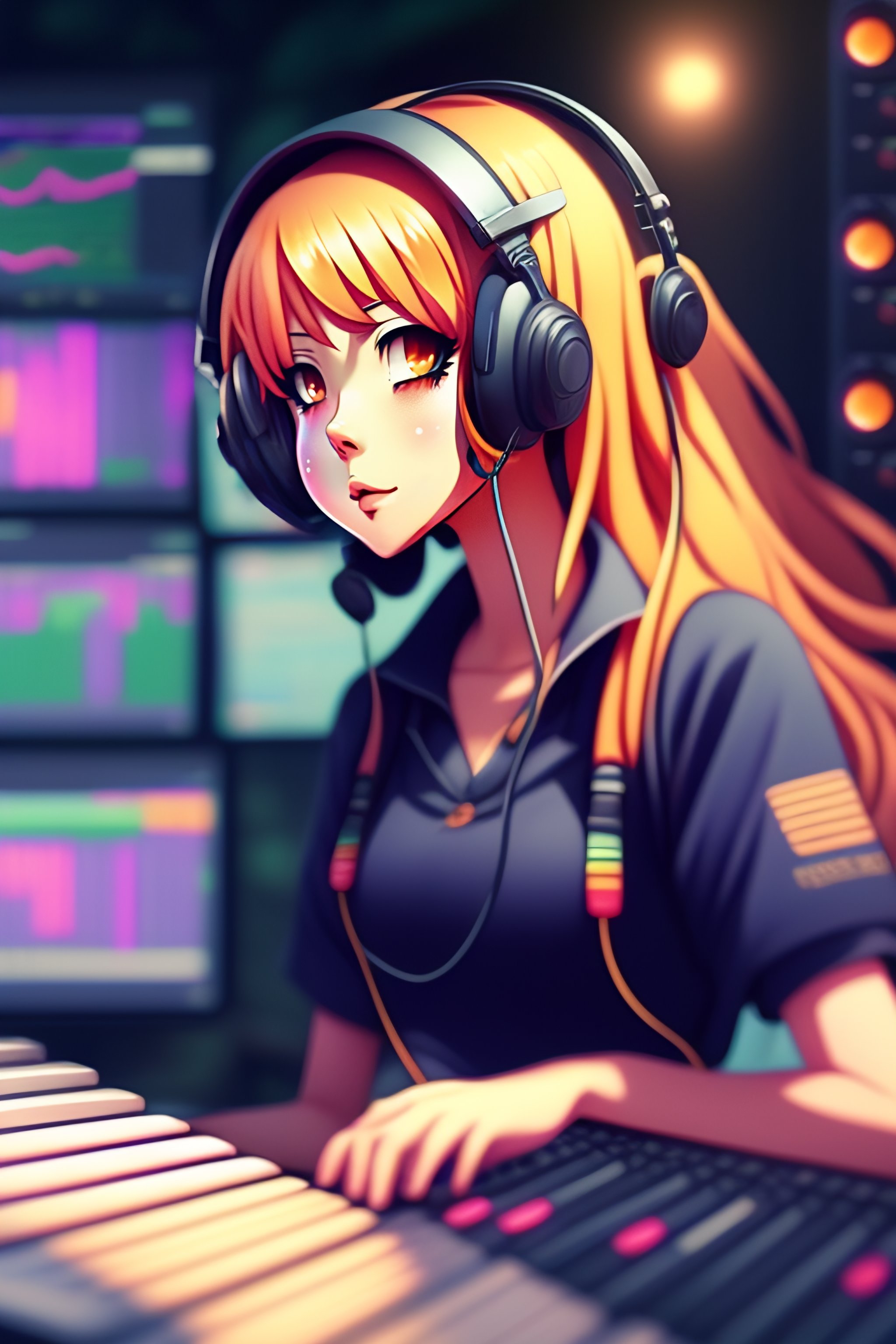 Lexica - Illustration of an anime girl making music with fl studio