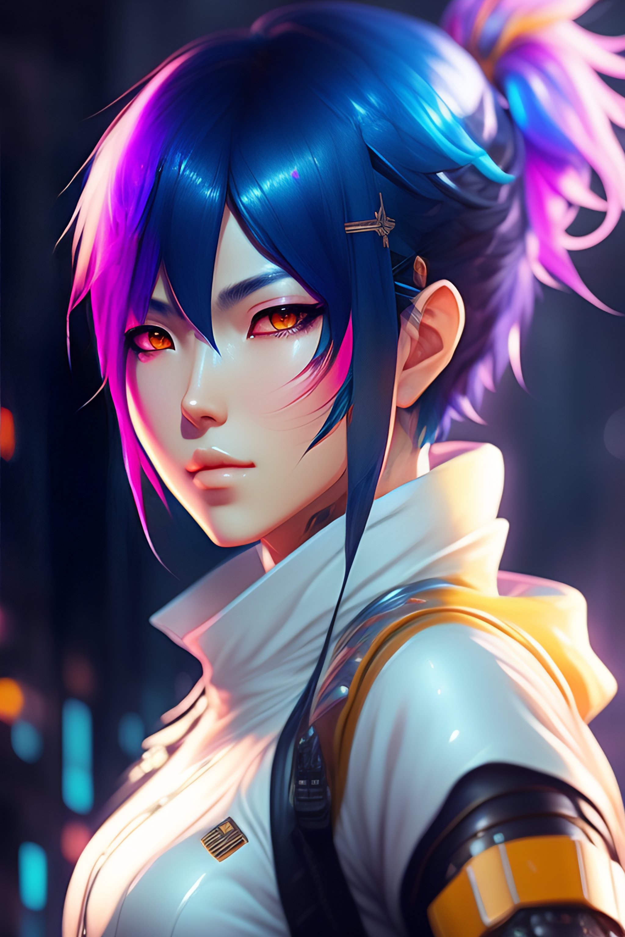 Lexica - Anime cyberpunk assasin woman with Pastel Rainbow and white ...