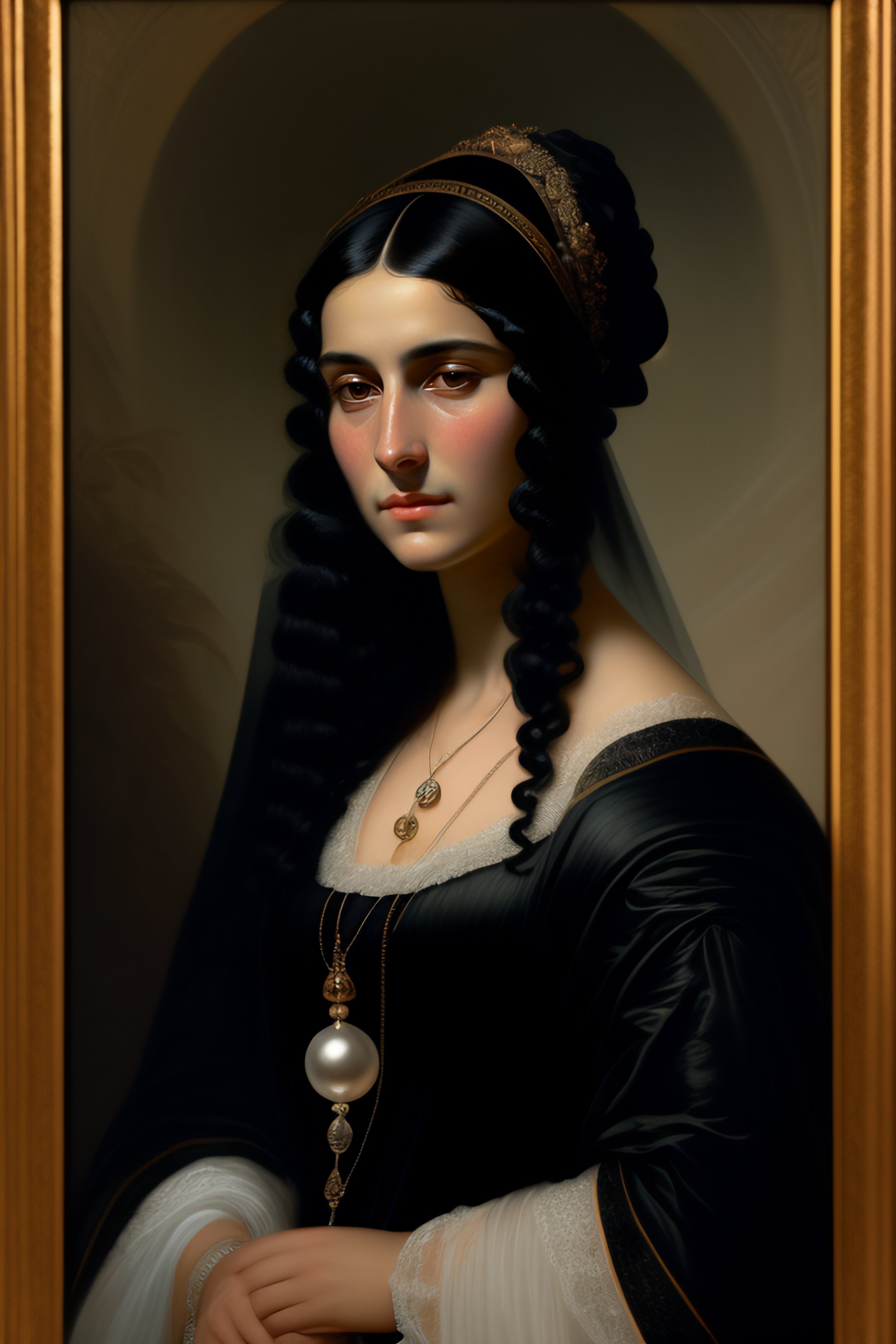 Lexica - 19th century portrait of a black haired woman mourning with a ...
