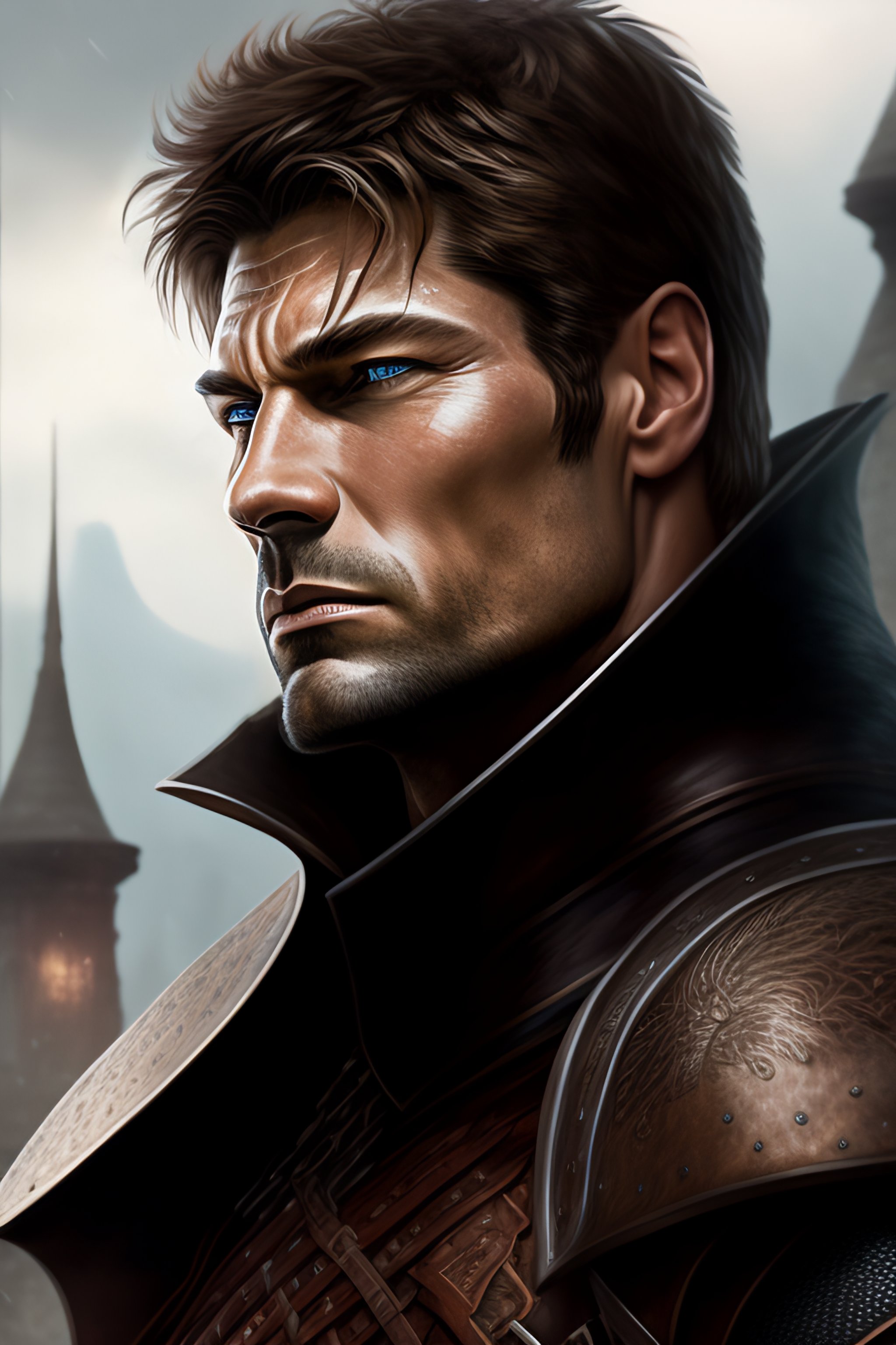 Lexica - Epic portrait, close-up, middle-aged man, well-trained warrior ...