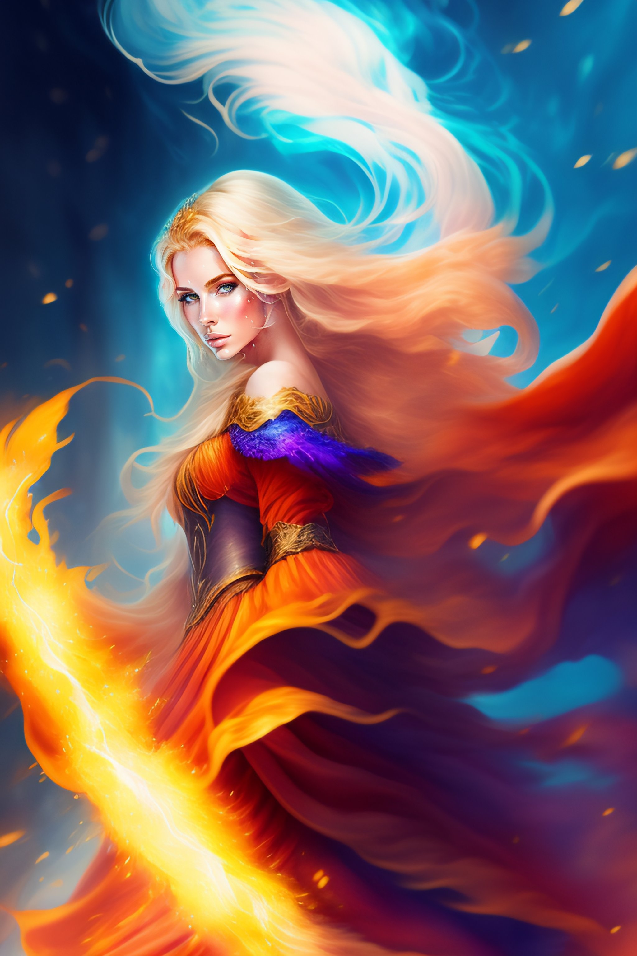 Lexica - Watercolor style, beautiful blond witch fighting deamon ...