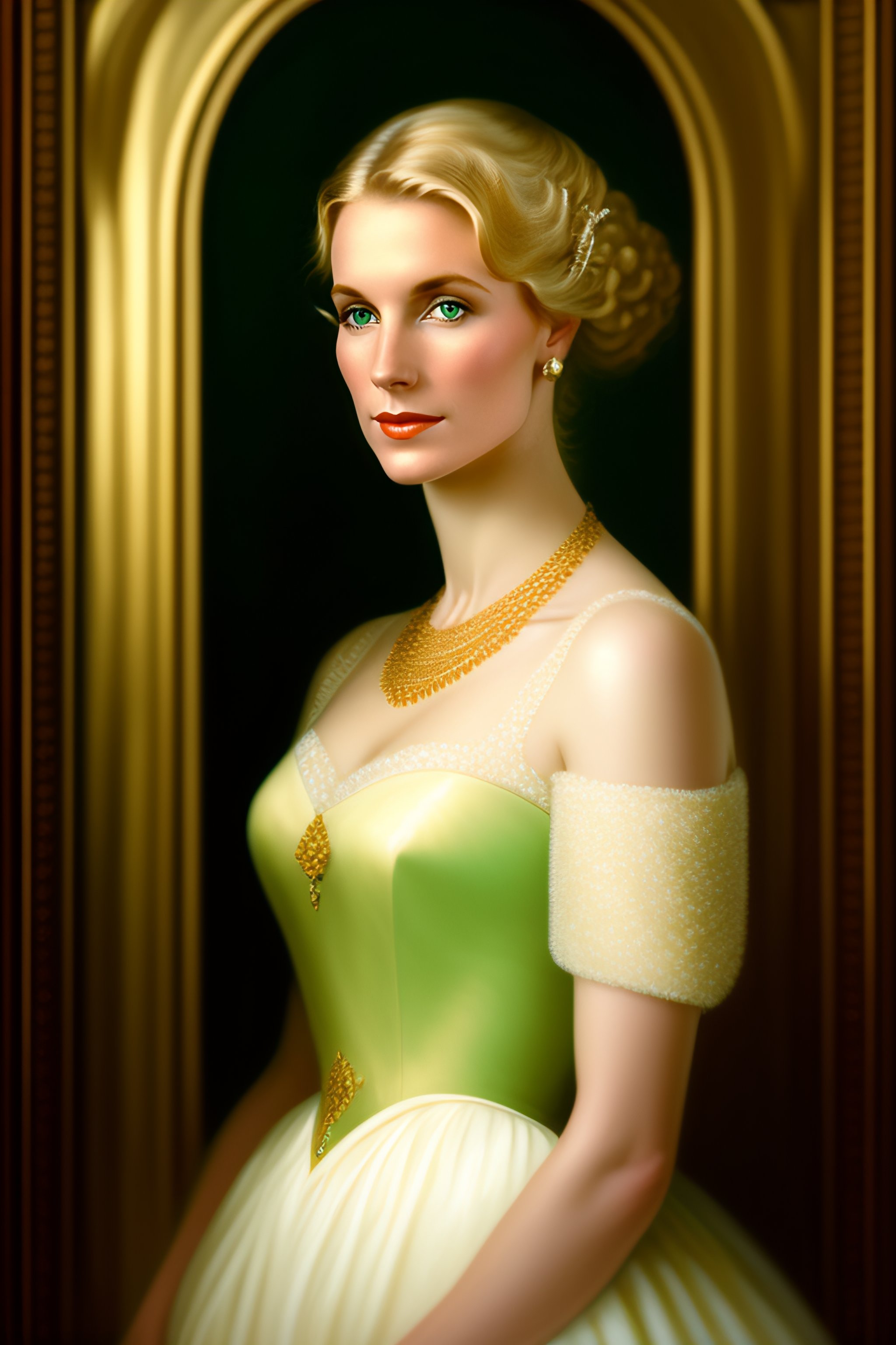 Lexica - Portrait of a blonde woman with green eyes, slightly smiling ...
