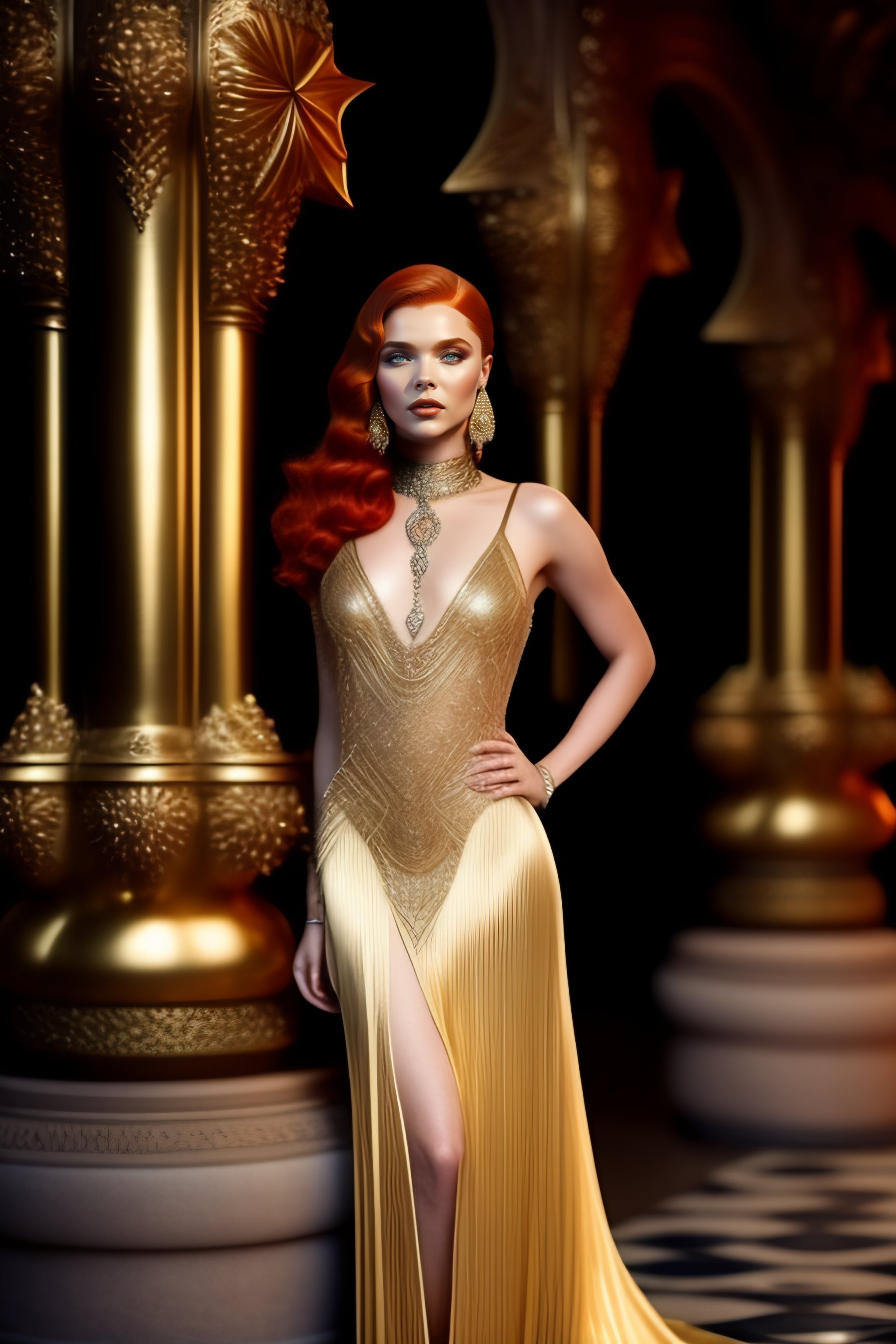 Gold dress shop red hair