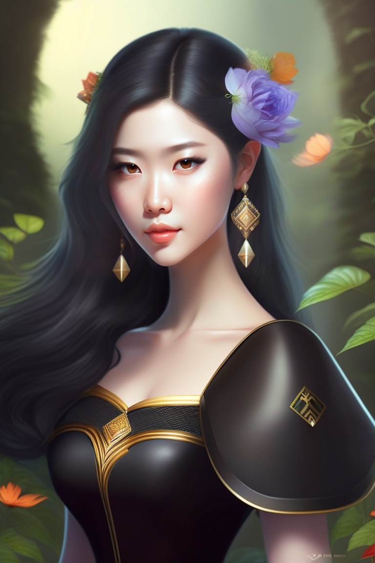 Lexica Beautiful Girl Elf Black Dress Black Hair Fantasy Pale Full Length 