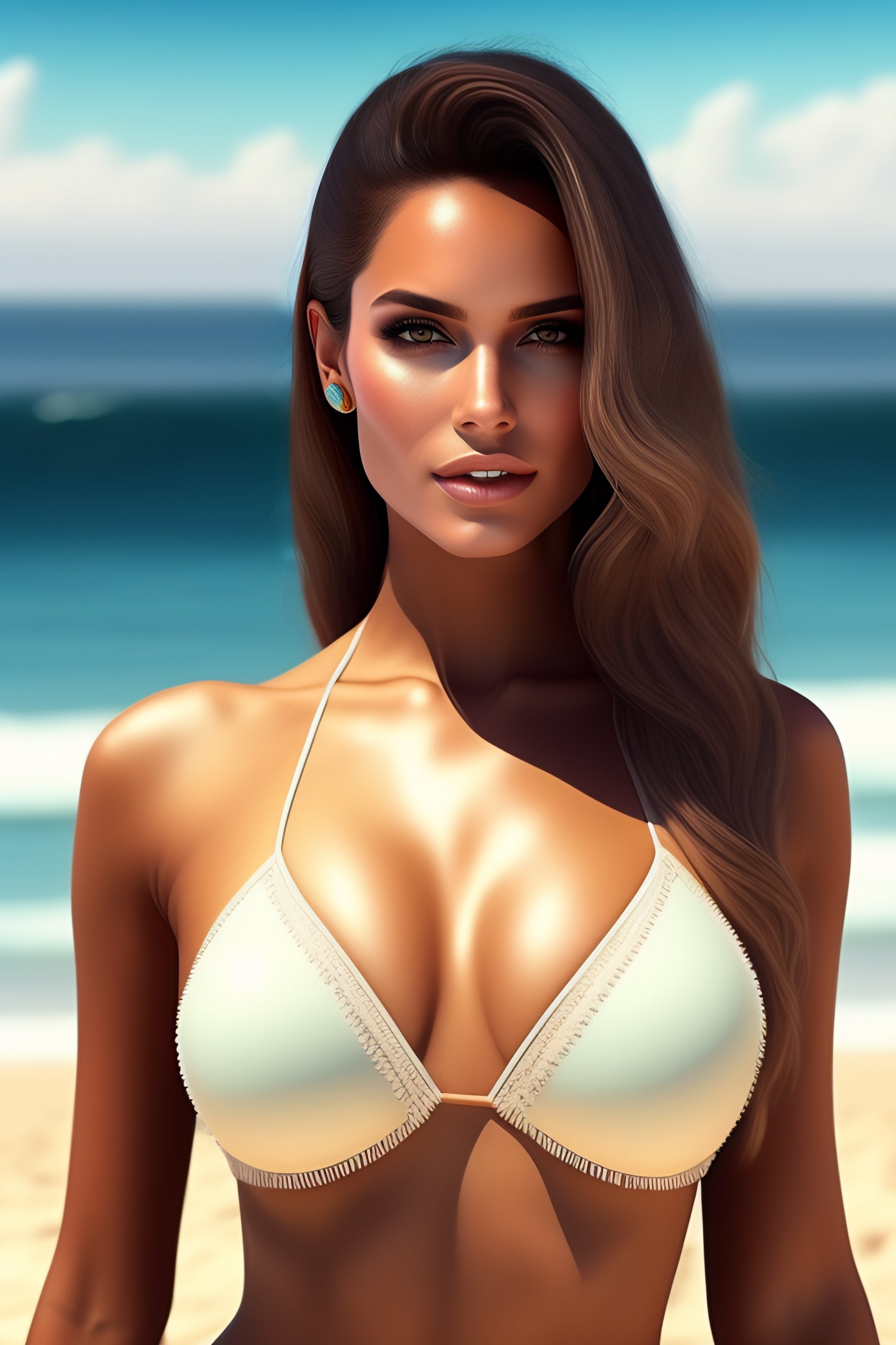Lexica - Beautiful girl in beach, sea, beachwear, bikini, sand