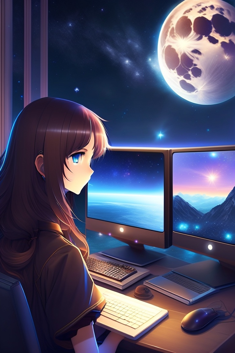 Lexica - Anime girl with brown flowing hair with a bob, sits at a ...