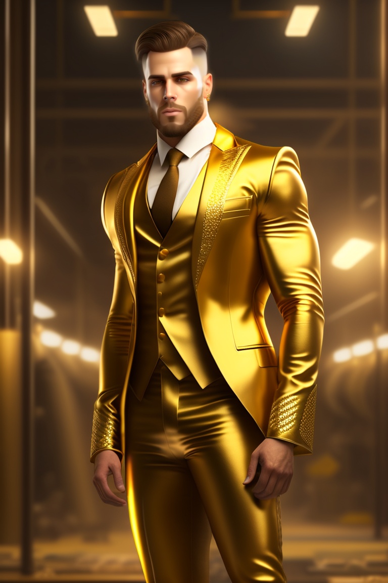 Lexica - Man wearing gold suit in carpet factory, gothic
