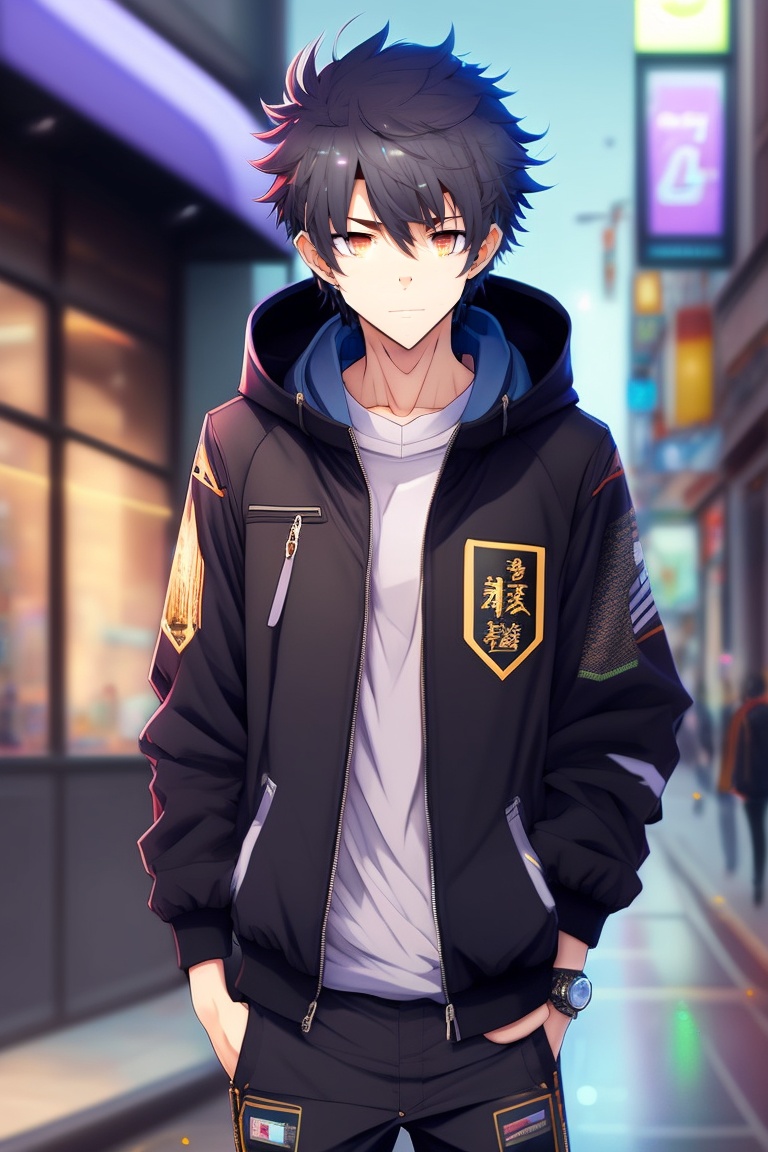 Lexica - Anime style, Anime boy with Black messy hairs, black hoodie ...