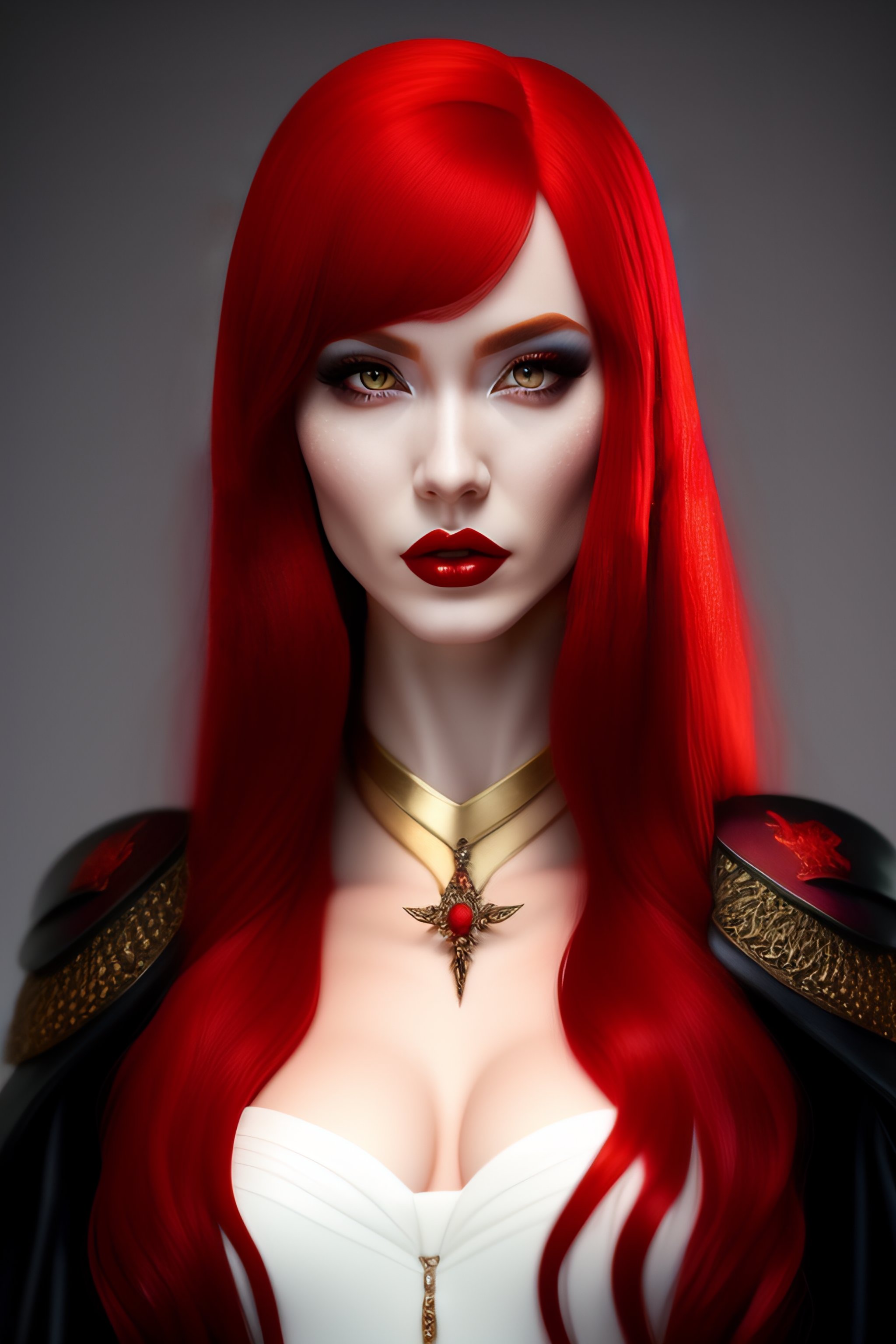 Lexica - Red Haired Goth Queen, Artgerm, mystical, fierce woman, ruler,  demonic, highly detailed, slim, beautiful, pale skin, full body, curvature,  y...