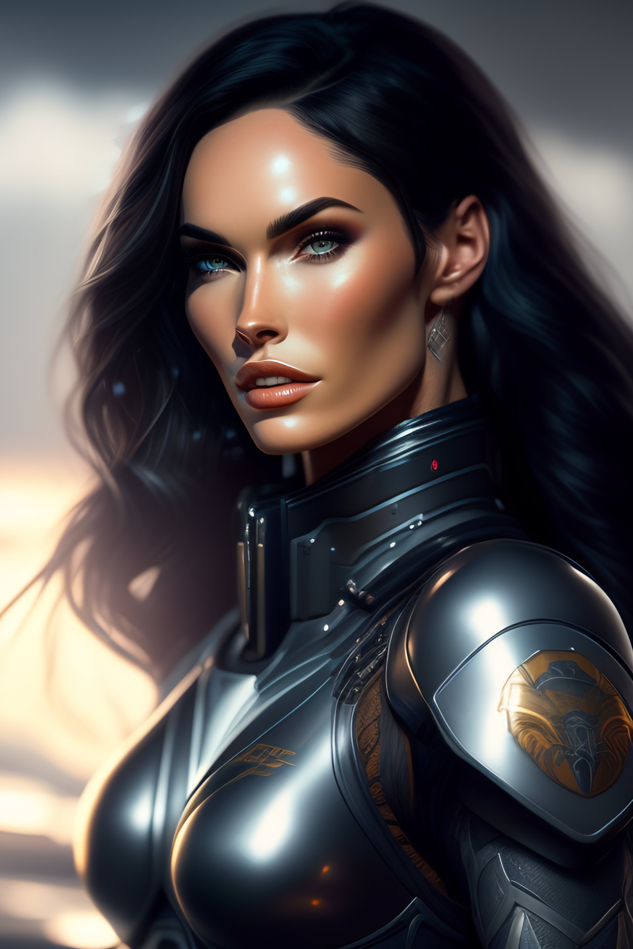 Lexica - Portrait painting of a cybernetic grey werewolf (Megan Fox ...