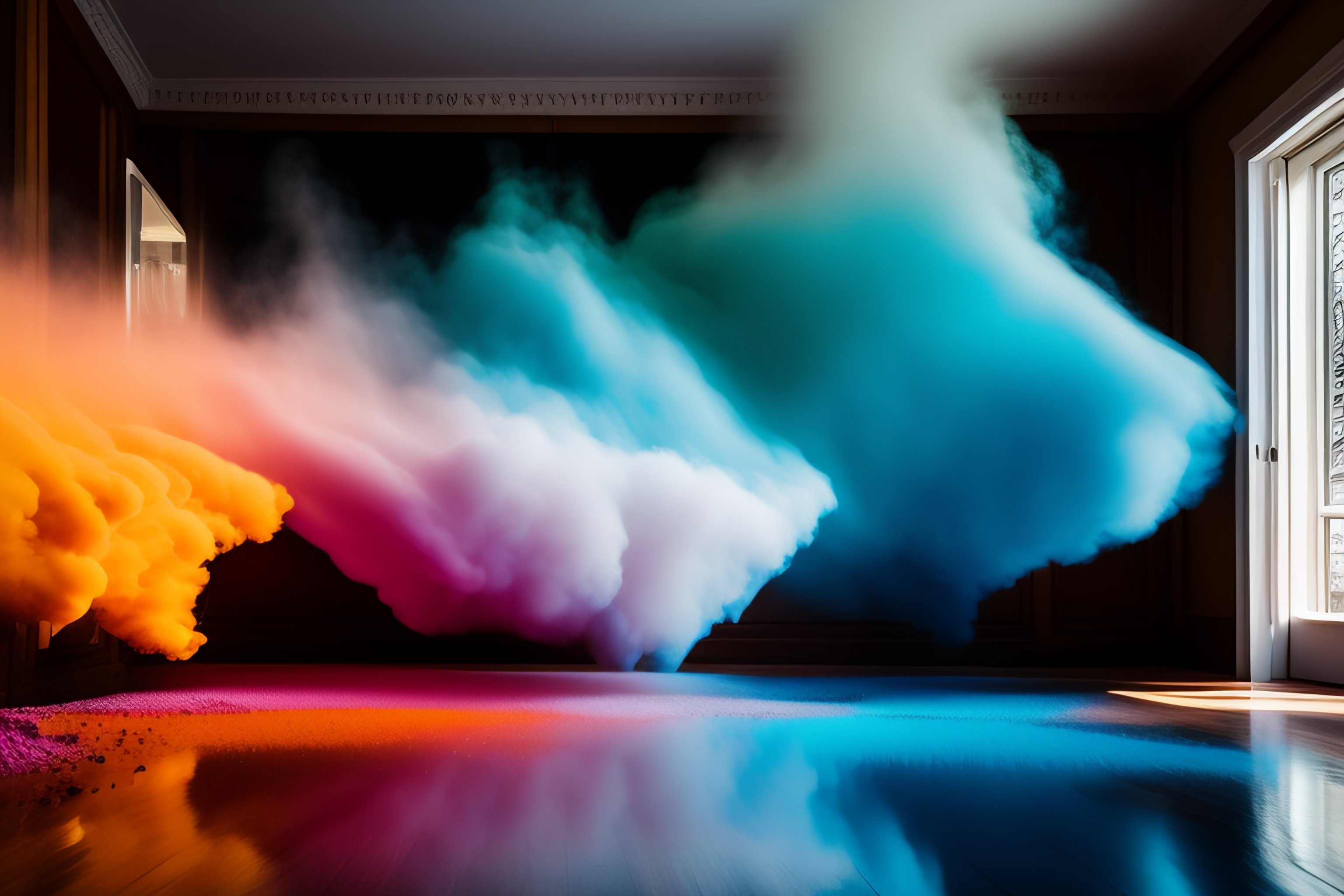 Lexica - Colored powder explosion in the living room, film still from ...